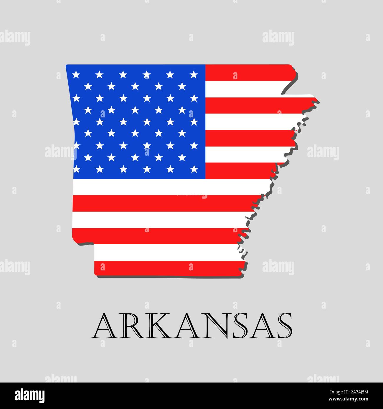 Karte des Staates Arkansas und American Flag Abbildung. Amerika Flagge Karte - Vector Illustration. Stock Vektor