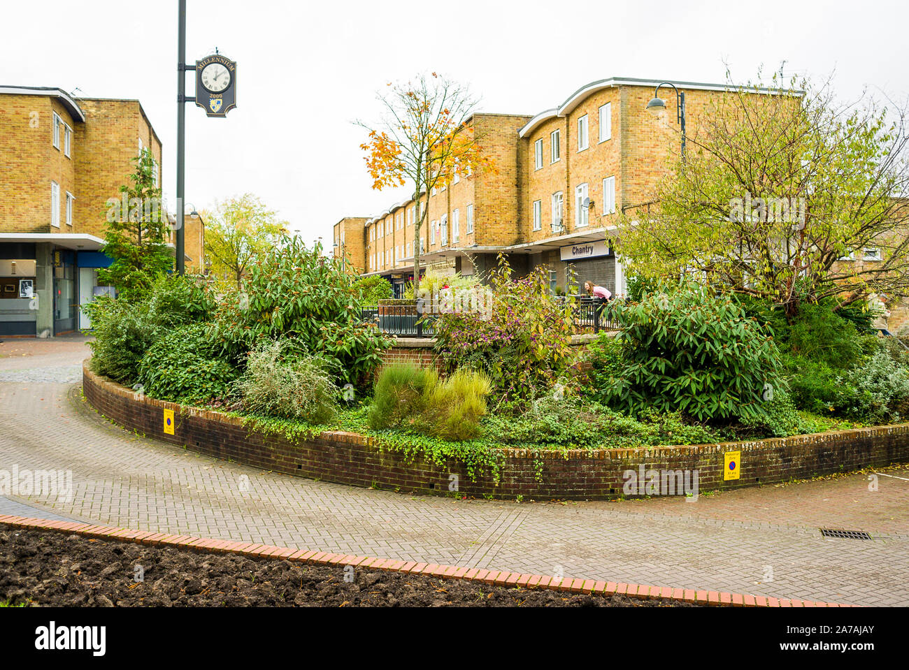 Beispiel für grünen städtischen Landschaftsgestaltung in Westbury Wiltshire England Großbritannien Stockfoto