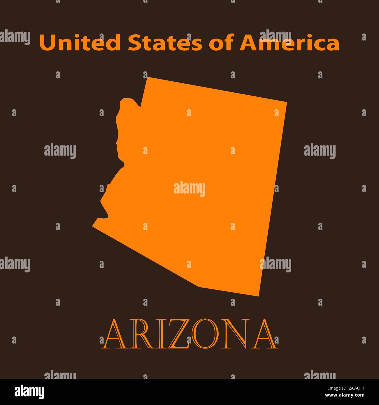 Orange Arizona map-Vector Illustration. Einfache flache Karte von Arizona auf braunem Grund. Stock Vektor