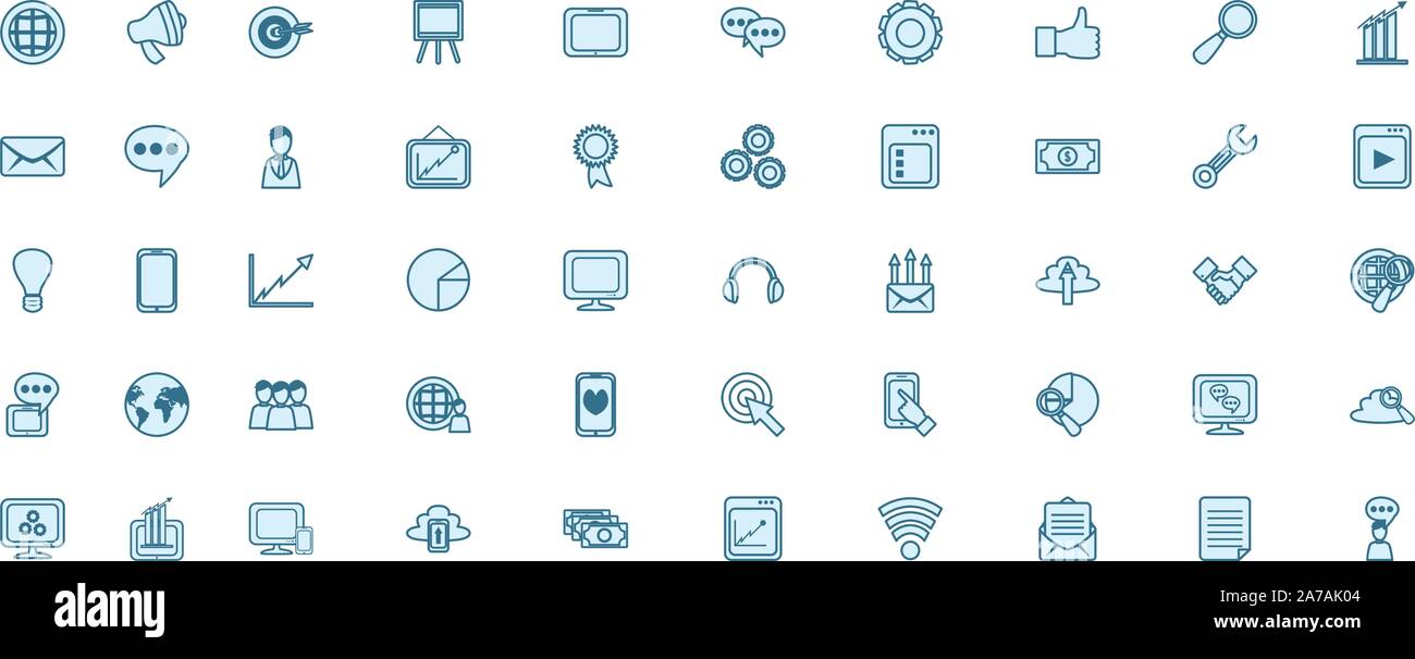 Soziale Medien und Technologie icon Pack Set, Hochwertige Sorte Symbole Vector Illustration Stock Vektor