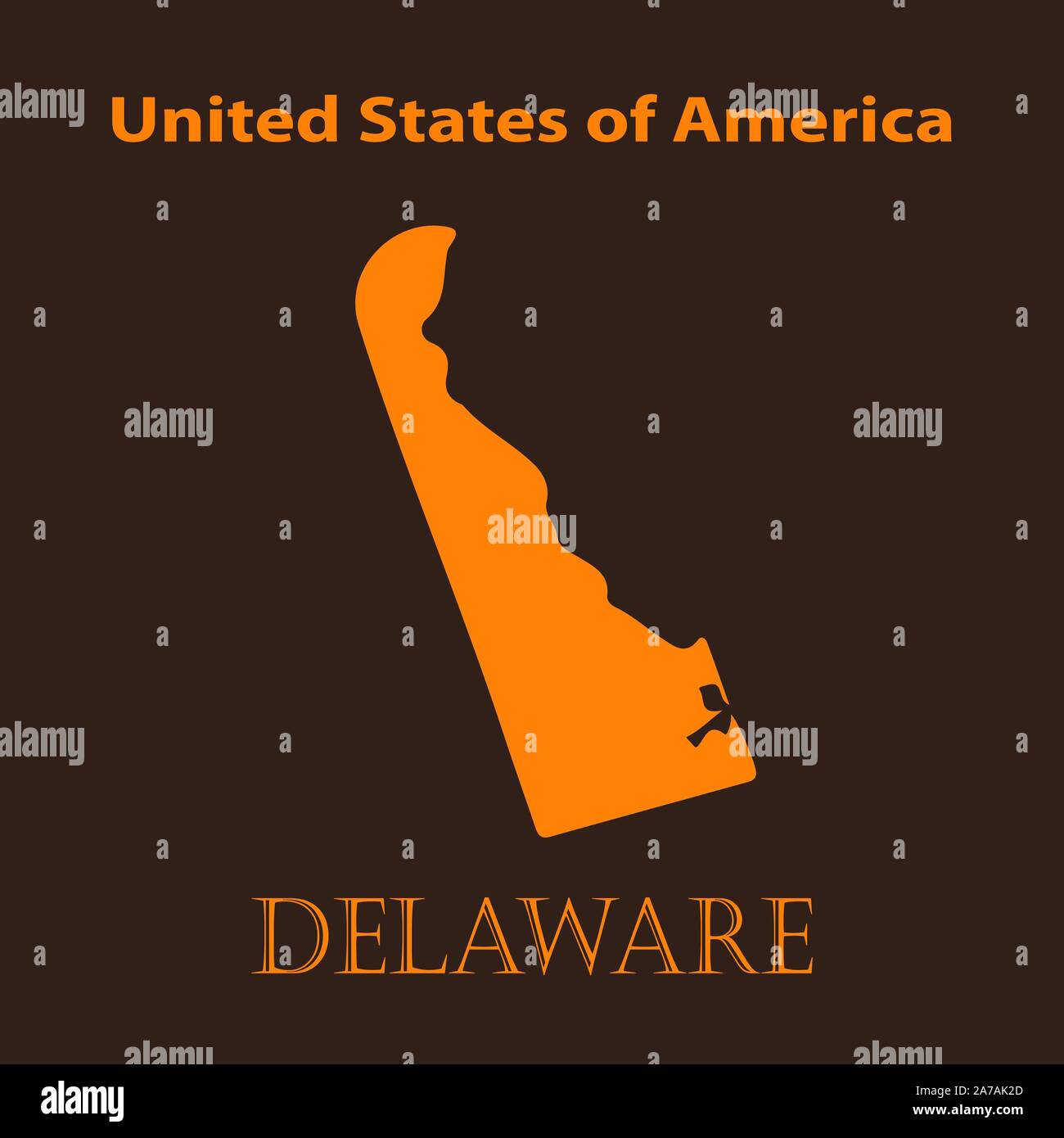 Orange California map-Vector Illustration. Einfache flache Karte von Delaware auf braunem Grund. Stock Vektor