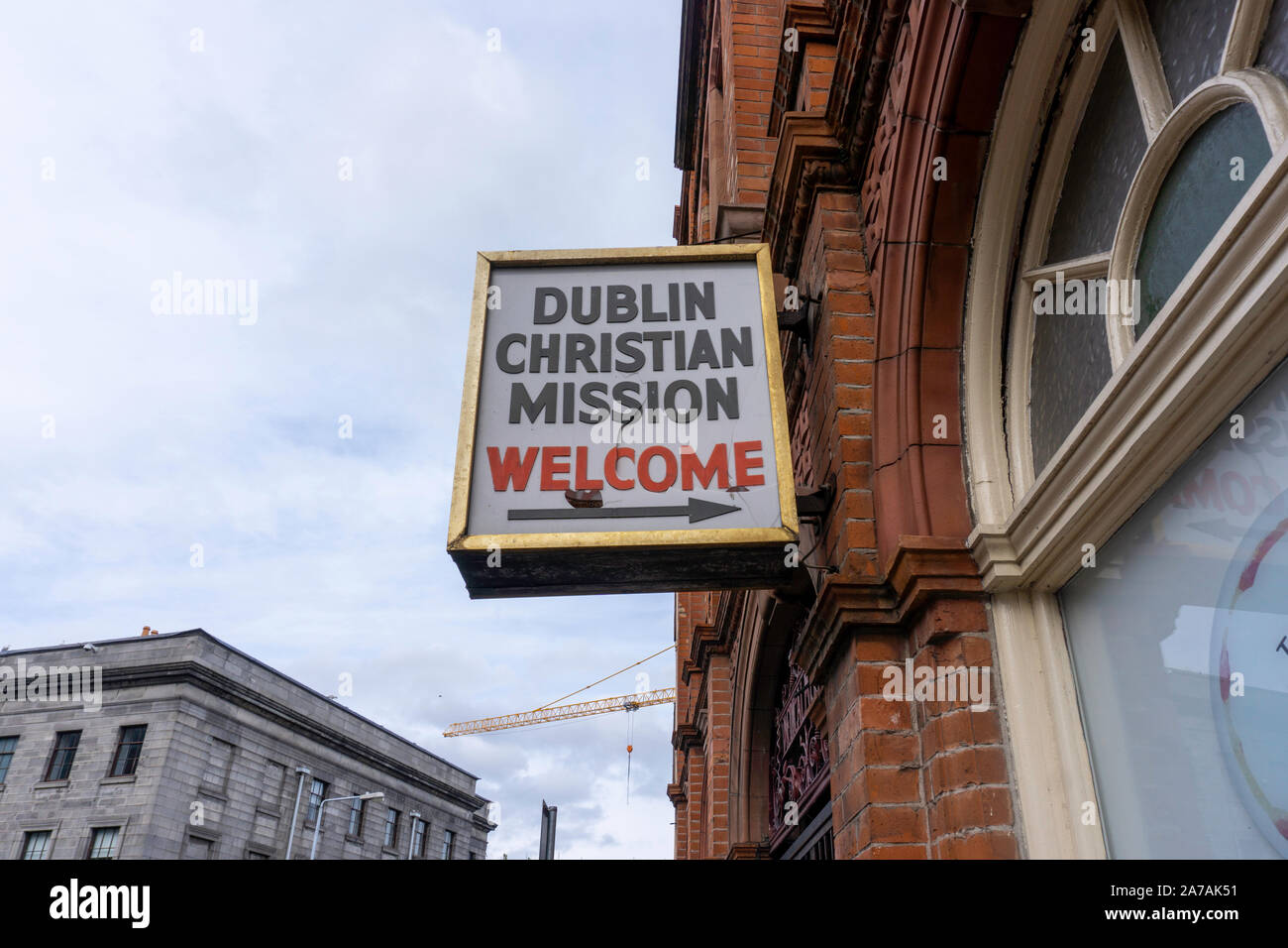 Ein straßenschild Für die Dublin christliche Mission in Chancery Street. Eine nicht konfessionelle Organisation in der Inneren Stadt. Stockfoto