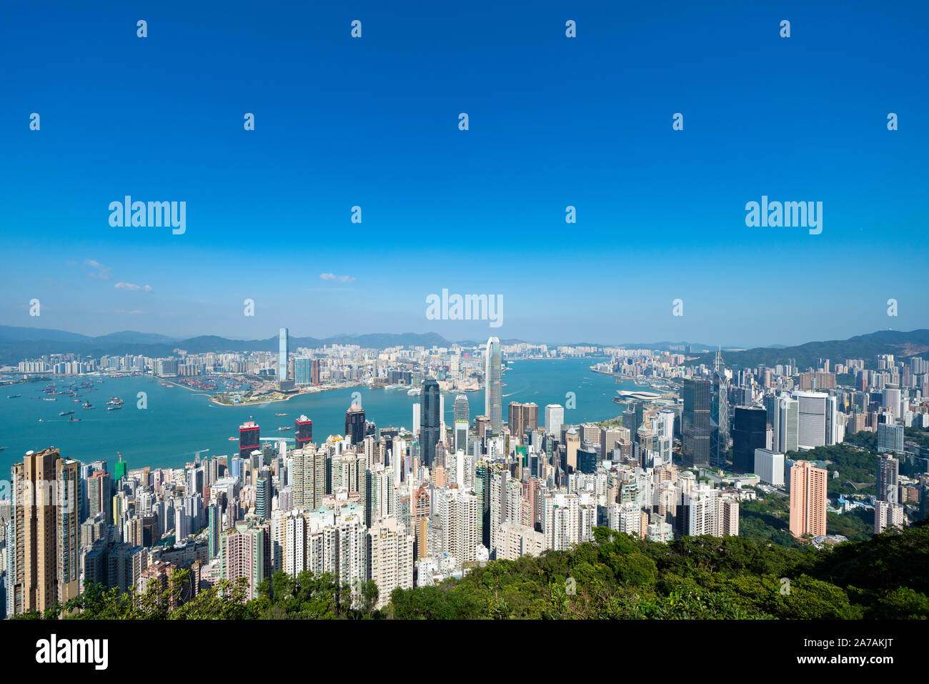 Tagsüber auf die Skyline von Hong Kong vom Gipfel in Hongkong, China Stockfoto