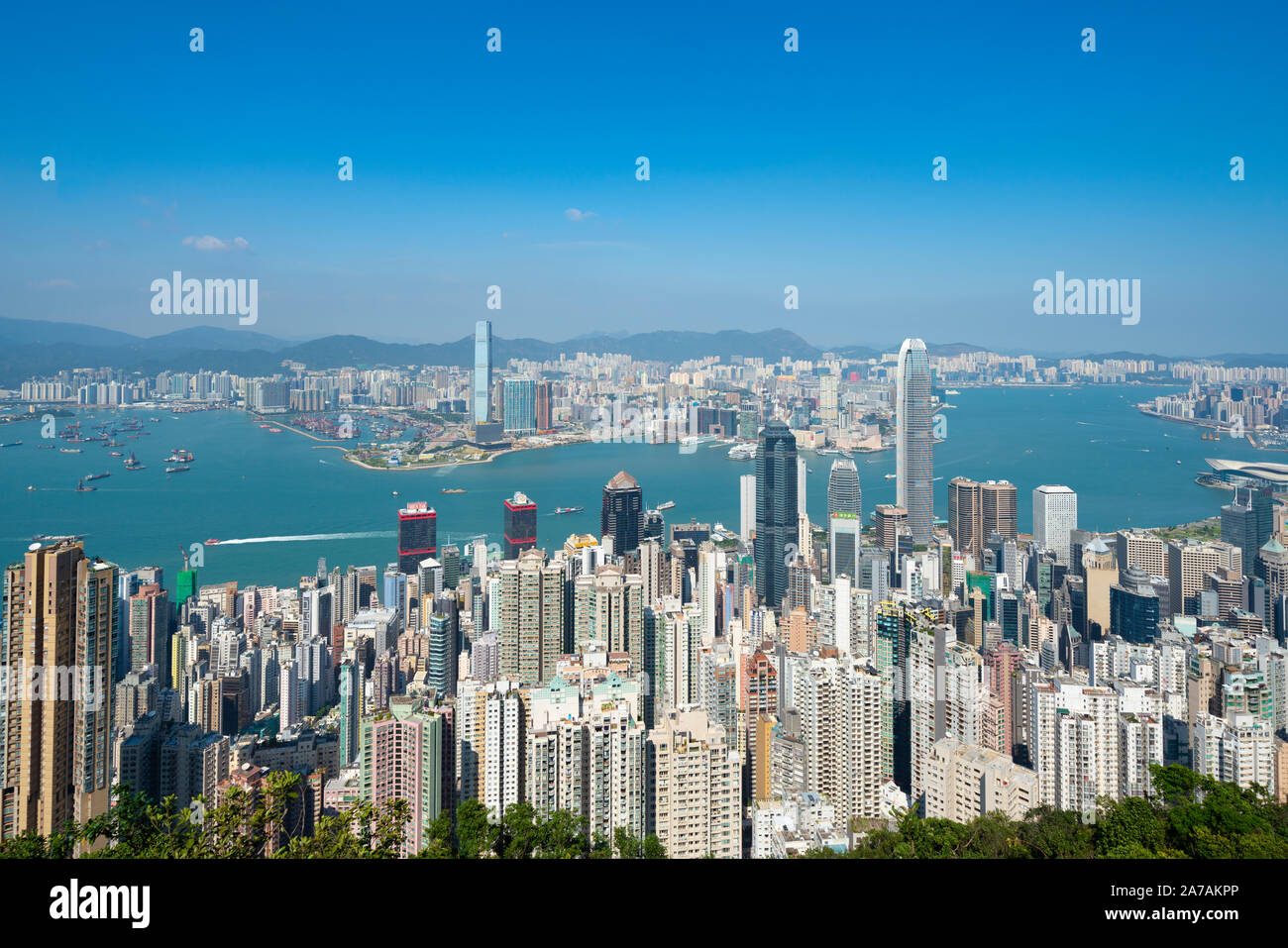 Tagsüber auf die Skyline von Hong Kong vom Gipfel in Hongkong, China Stockfoto