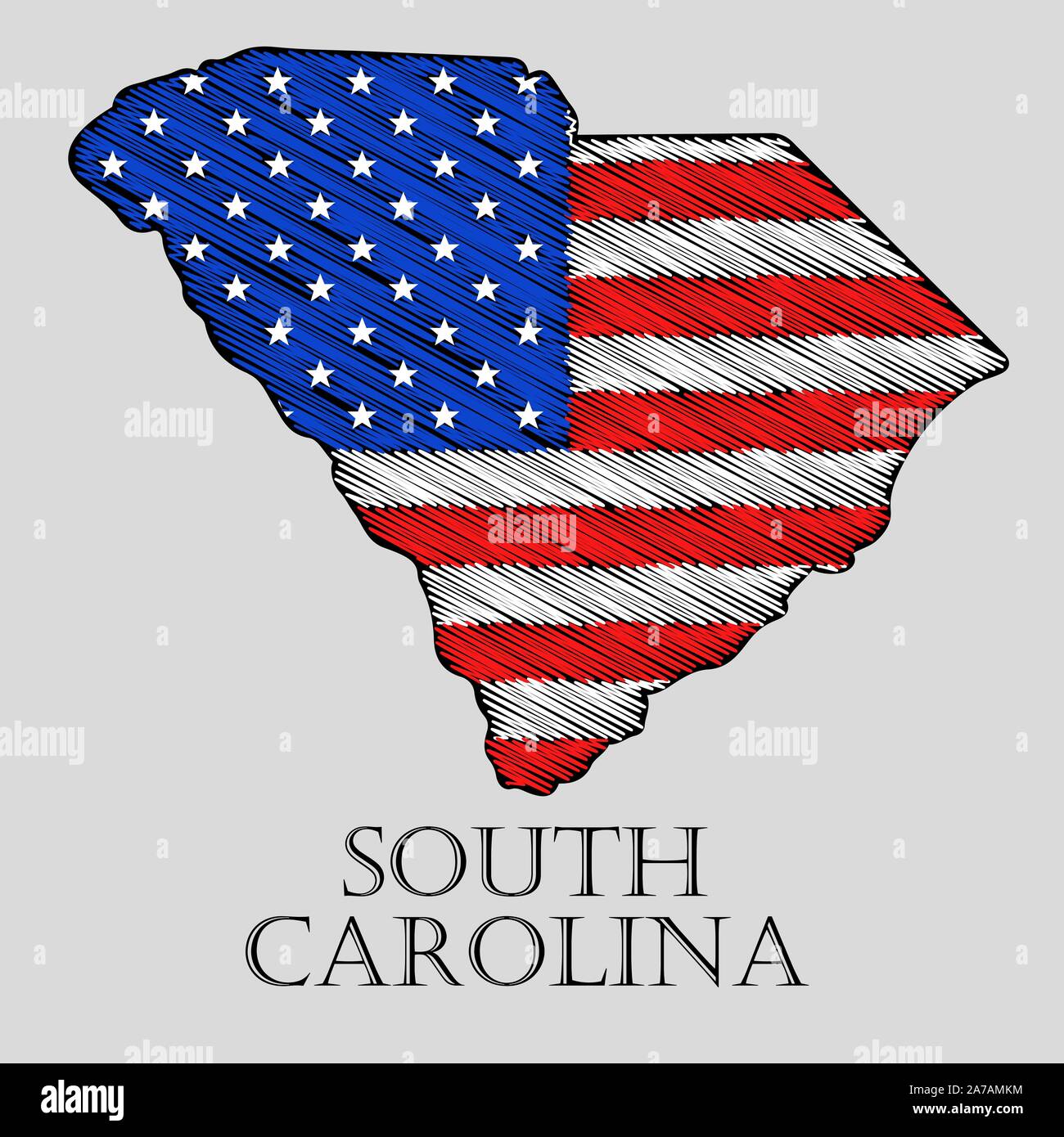 Staat South Carolina im Scribble stil-Vector Illustration. Abstrakte flache Karte von South Carolina mit der Einführung der US-Flagge. Stock Vektor