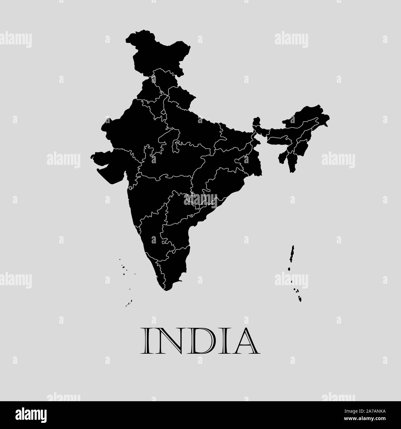 Schwarz Indien Karte auf hellgrauem Hintergrund. Schwarz Indien Karte-Vector Illustration. Stock Vektor