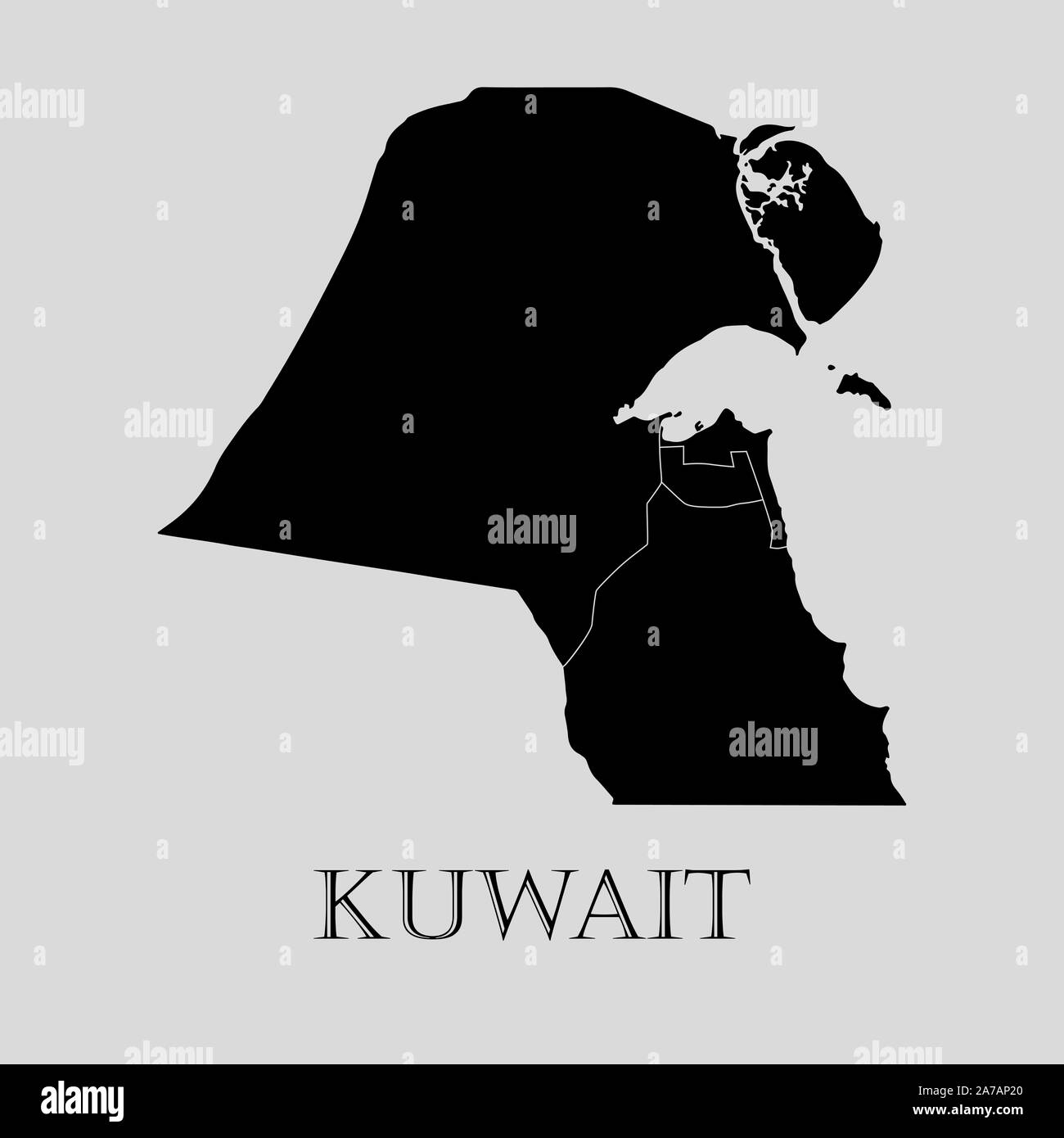 Schwarz, Kuwait Karte auf hellgrauem Hintergrund. Schwarz, Kuwait Karte - Vector Illustration. Stock Vektor