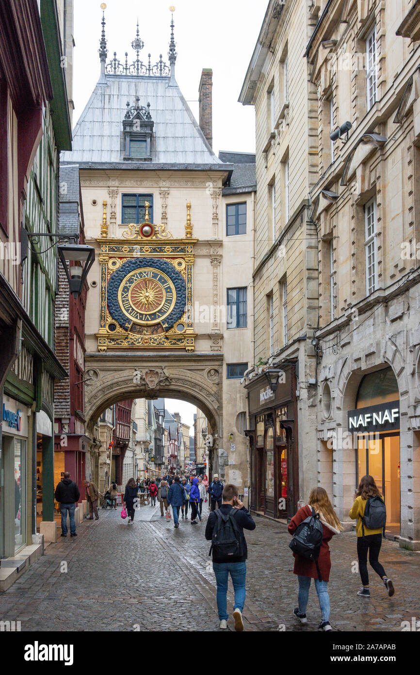 14. jahrhundert Gros-Horloge, Rue de Gros-Horloge, Rouen, Normandie, Frankreich Stockfoto