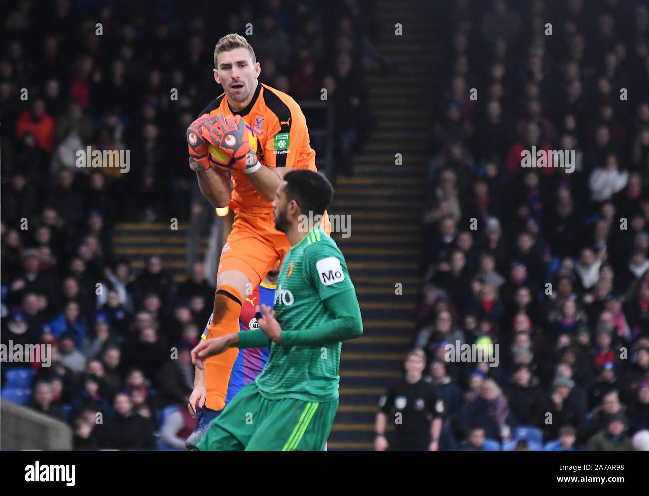 LONDON, ENGLAND - Januar 12, 2019: Vicente Guaita von Palace dargestellt während der 2018/19 Premier League Spiel zwischen Crystal Palace und Watford an Selhurst Park. Stockfoto