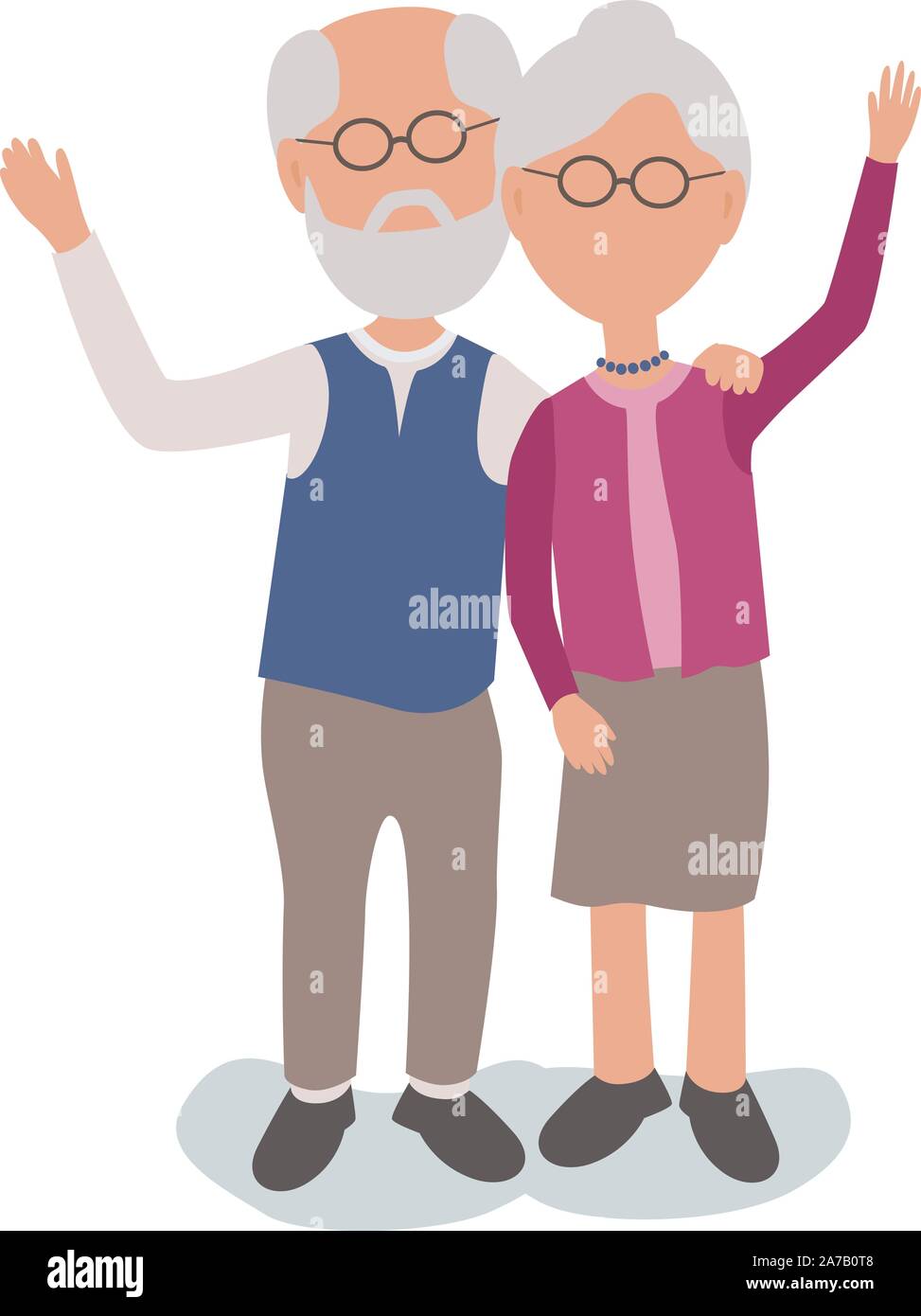 Liebevolle ältere Mann und Frau Ehepaar umarmen und winken - Vektor zeichen Körper Teile gegliedert und einfach zu bearbeiten - begrenzte Palette Stock Vektor