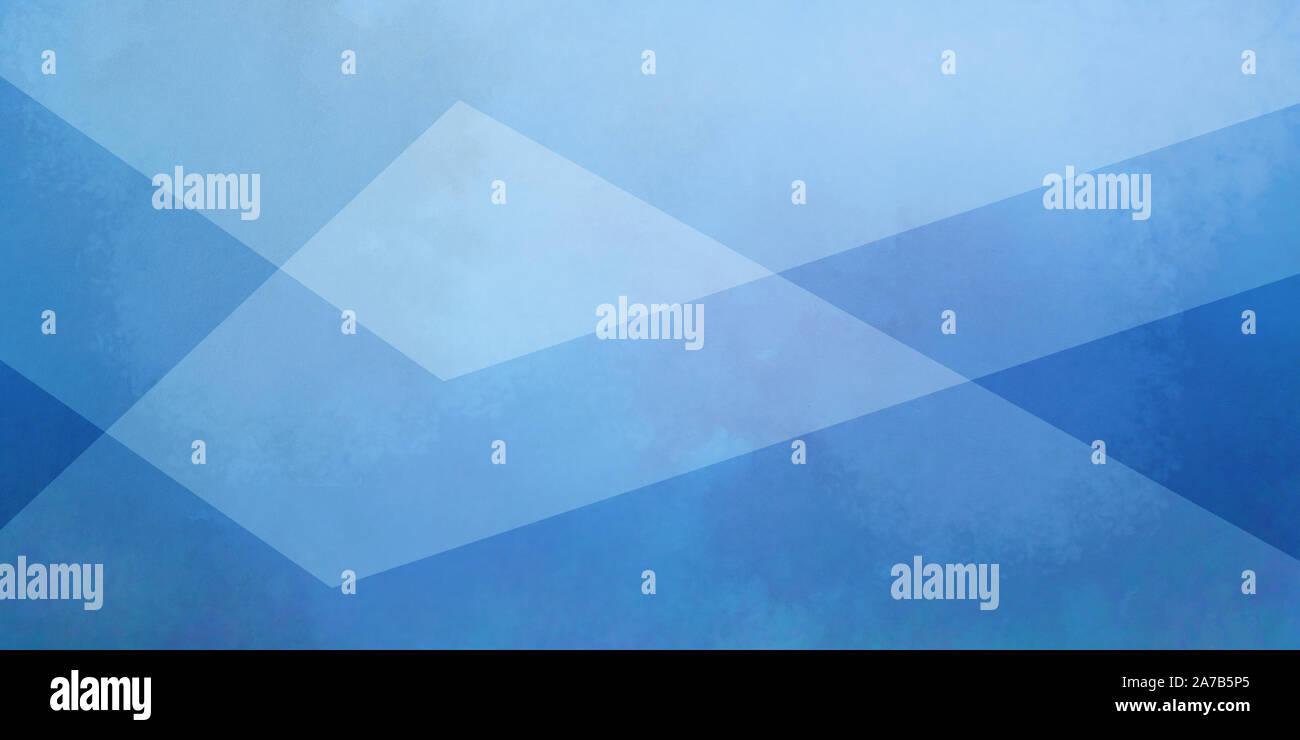 Blauer Hintergrund mit weißen Schichten von texturierten transparentes Dreieck Formen in geometrische Design Stockfoto