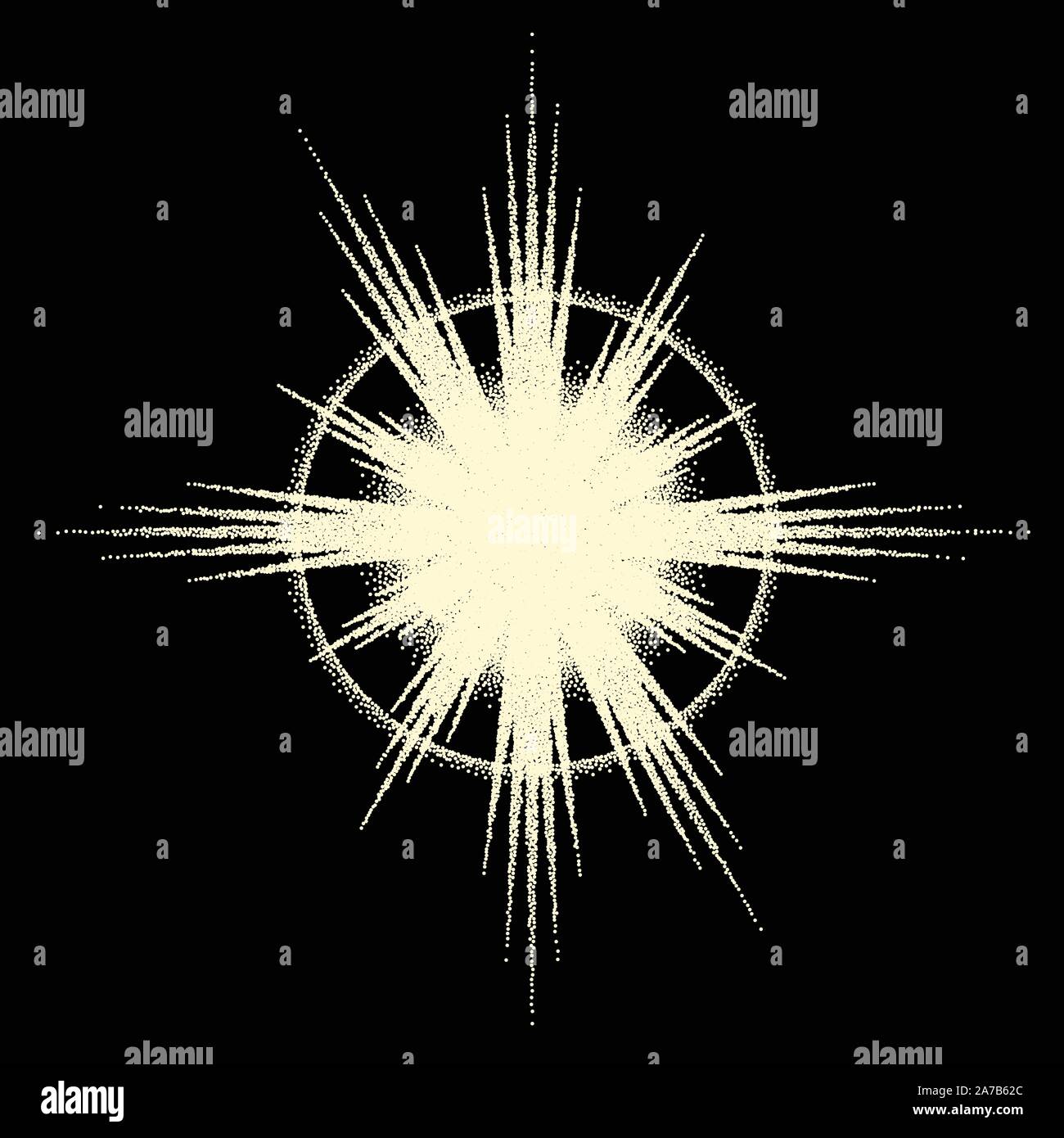 Vintage dotwork Stern, sunburst oder Explosion mit Strahlen Stock Vektor
