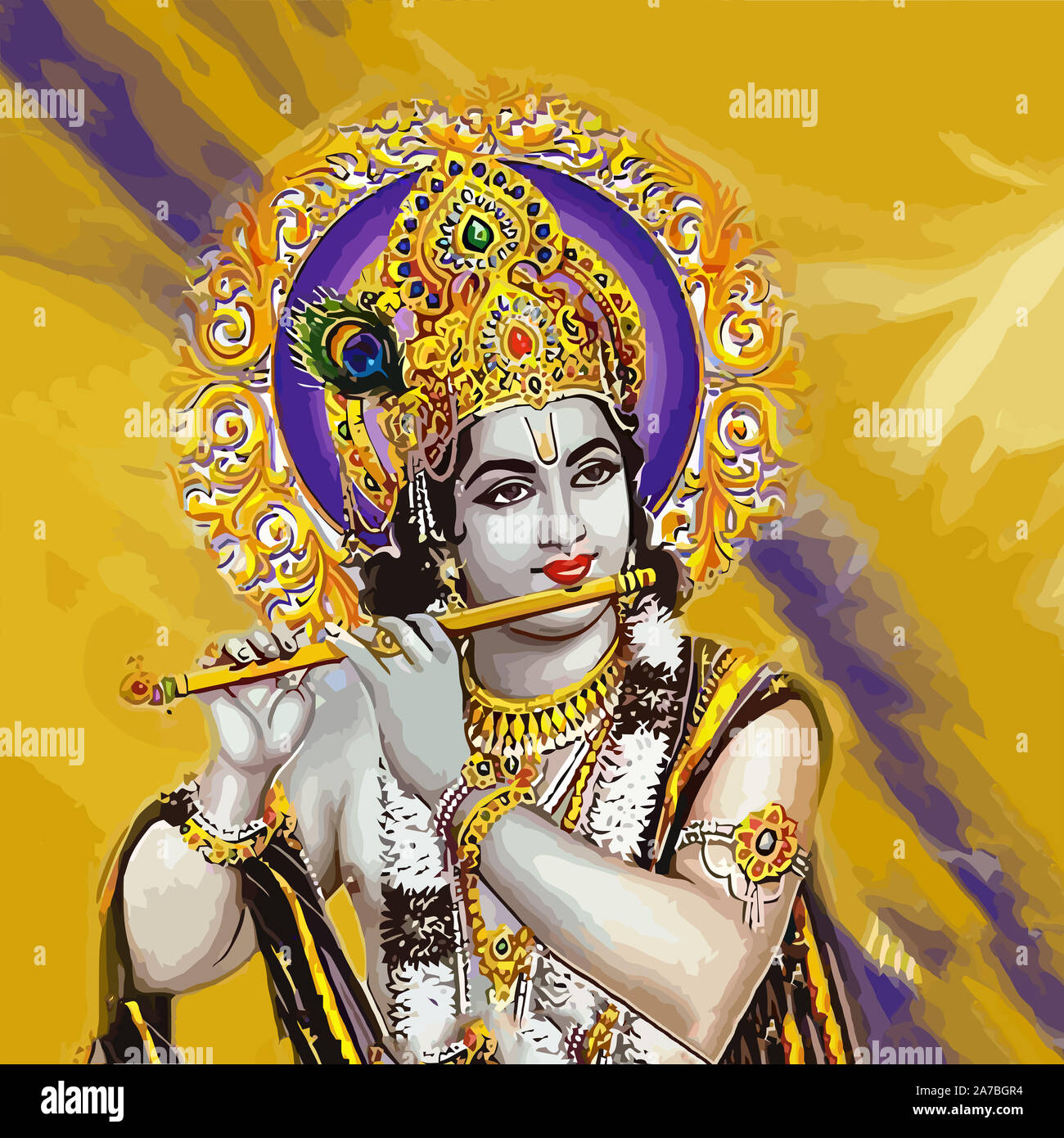 Lord Vishnu krishna Festival Musik Flöte Hinduismus Kultur Mythologie Abbildung Stockfoto
