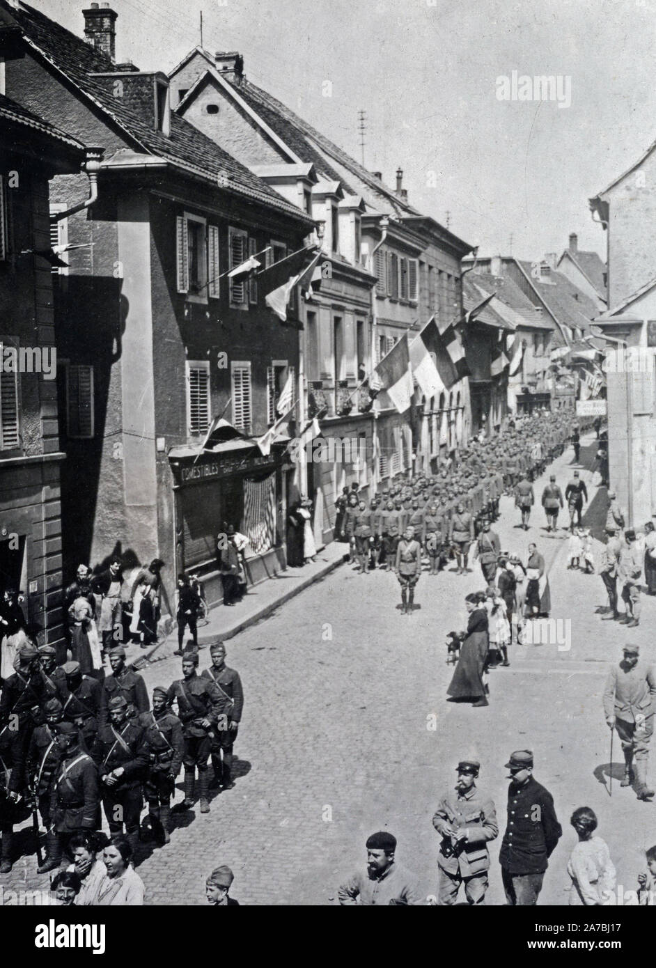 Eine Ablösung der 125 Infanterie eingabe Massavaux, Frankreich ca. 1918 Stockfoto