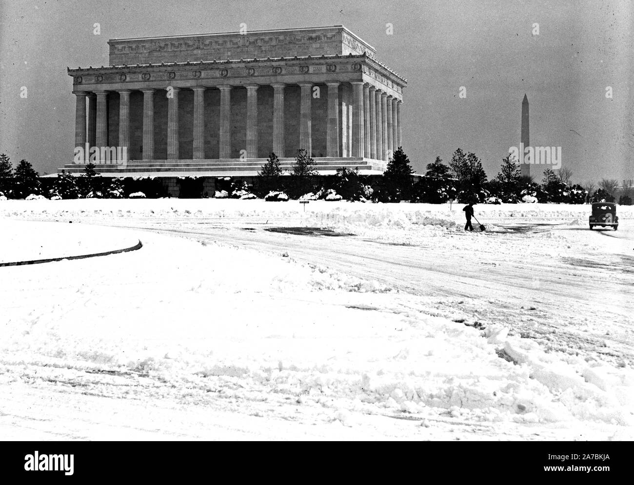 Lincoln Memorial, Washington Memorial im Schnee Ca. 1934 Stockfoto
