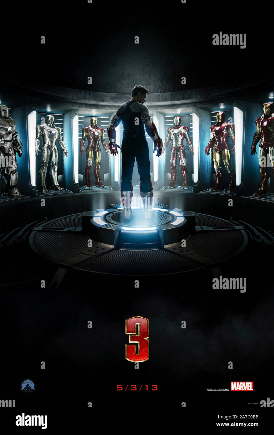 Iron Man 3 (2013) Regie: Shane Black und Hauptdarsteller Robert Downey Jr., Guy Pearce und Gwyneth Paltrow. Die Dinge werden persönliche wenn Tony Stark von der bösartigen Mandarin ausgerichtet ist. Stockfoto
