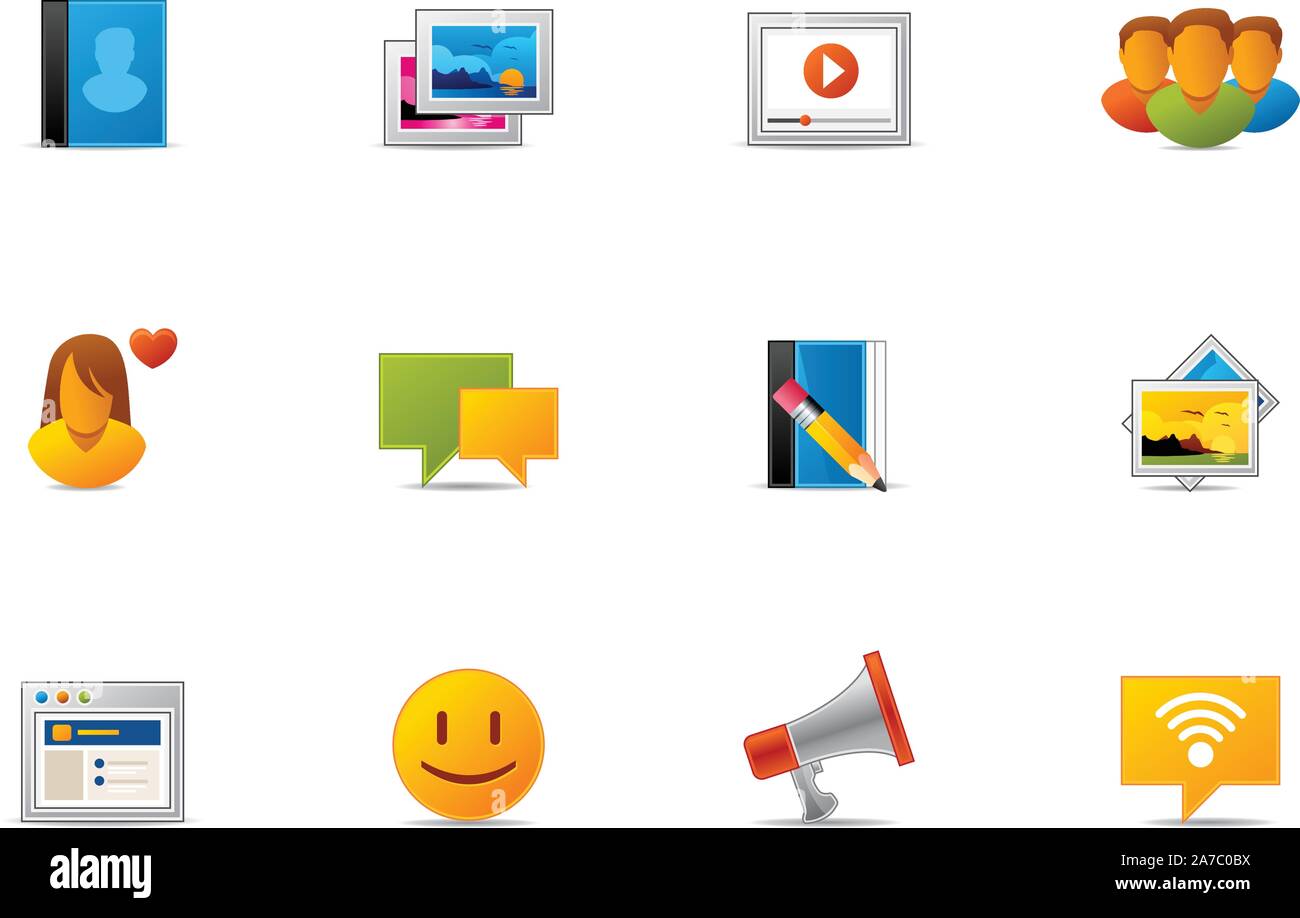 Allgemein Social Media und Social Networking Symbole verwendet. Pixio Set #7 Stock Vektor