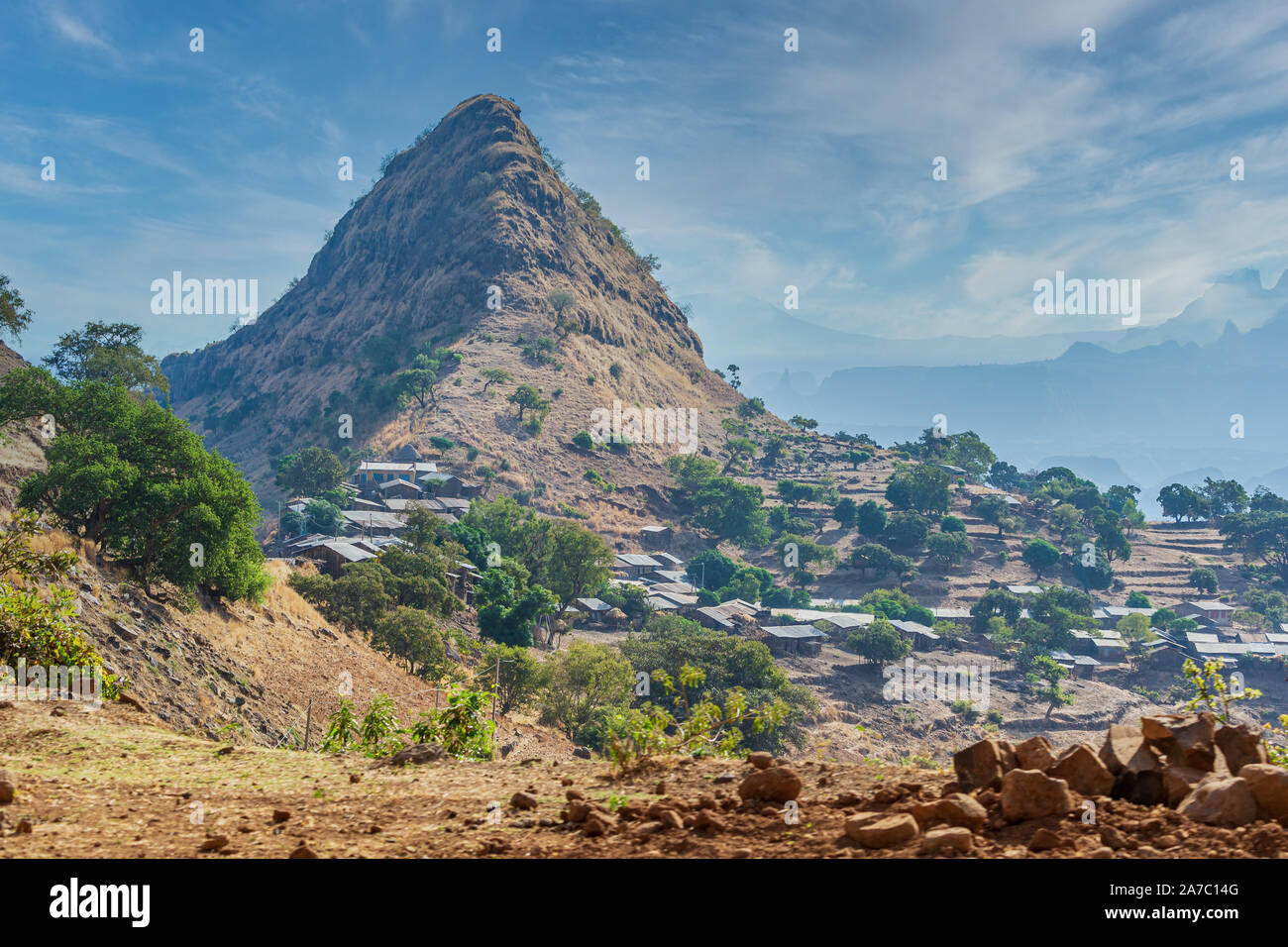 Landschaft in der Nähe von Yemrehanna Kristos Kirche - Äthiopien Stockfoto