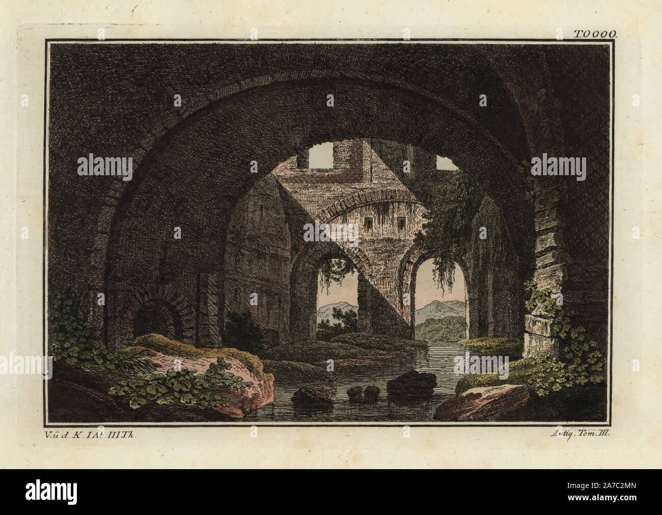 Villa des Gaius Cilnius Maecenas im Tivoli. Papierkörbe Kupferstich von K. Ponheimer von Robert von Spalart's 'historisches Bild der Kostüme der wichtigsten Menschen der Antike und des Mittelalters, 'Chez Collignon, Metz, 1810. Stockfoto