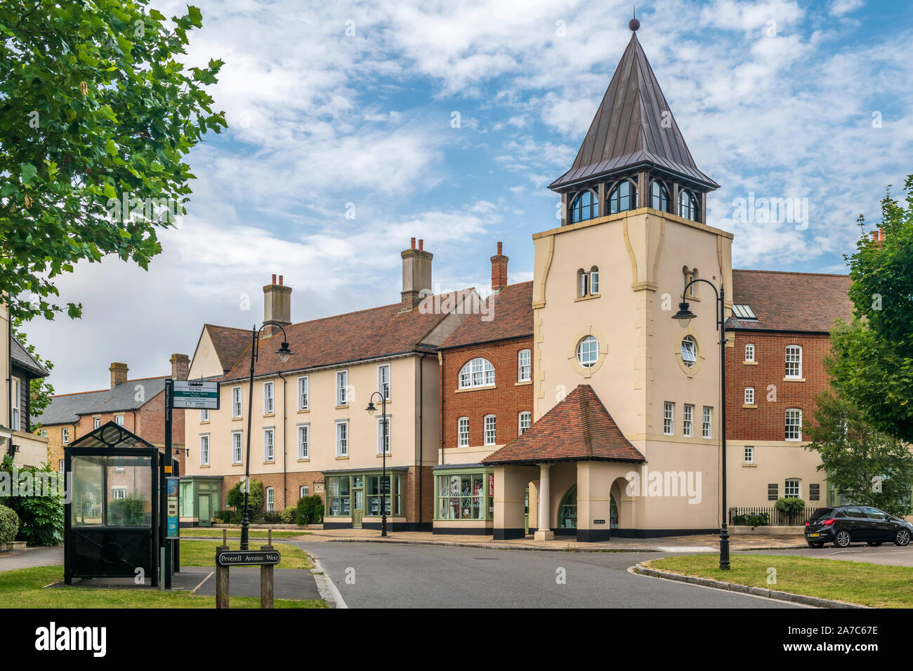 Peverell Avenue in Poundbury, Dorchester, Dorset. Stockfoto