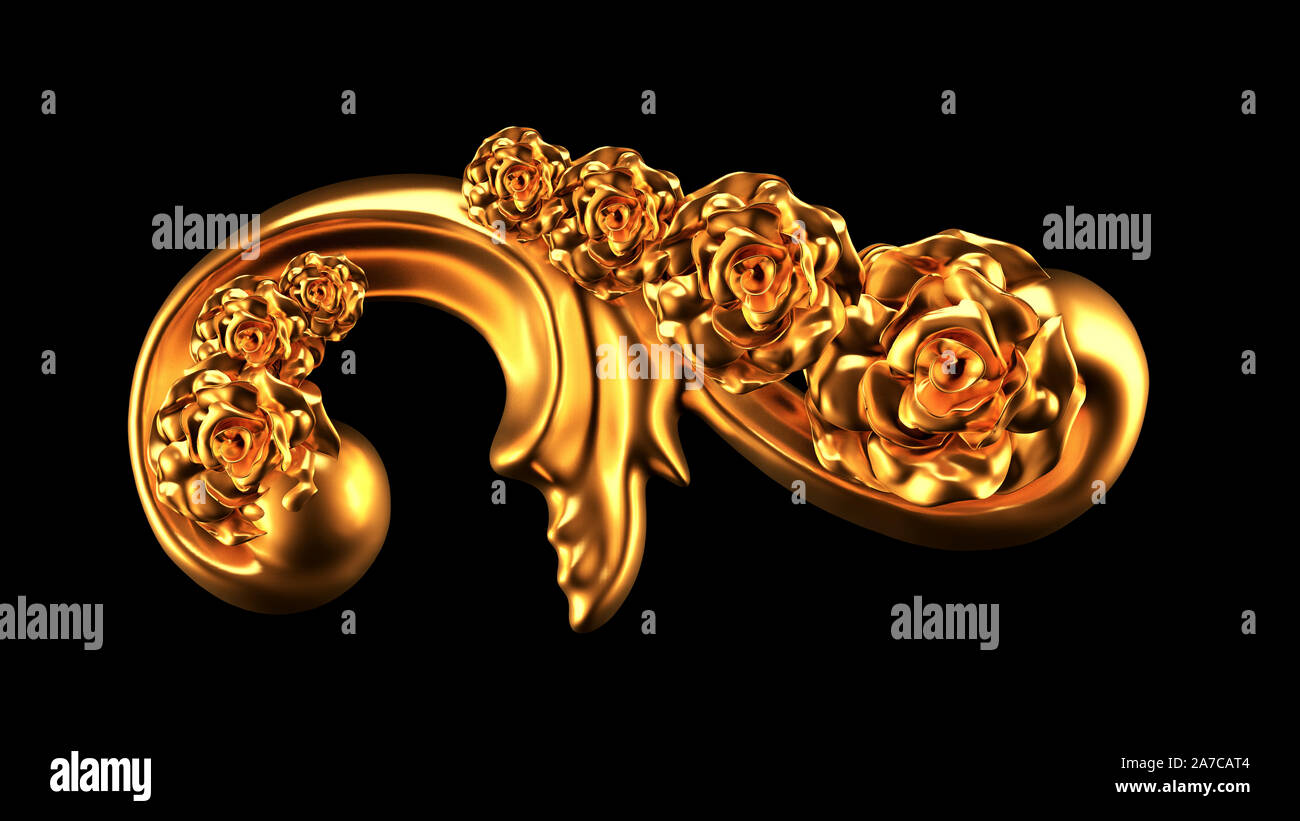 Schöne Element, Gold, Rose, Stuck, ornament Frame 3D Rendering 3d Illustration Stockfoto