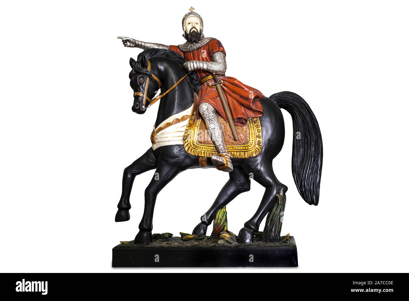 Afonso Henriques oder Afonso I von Portugal, der Eroberer. Auch Ibn-Arrink genannt von Moors. Reiterstatuette. Isoliert Stockfoto