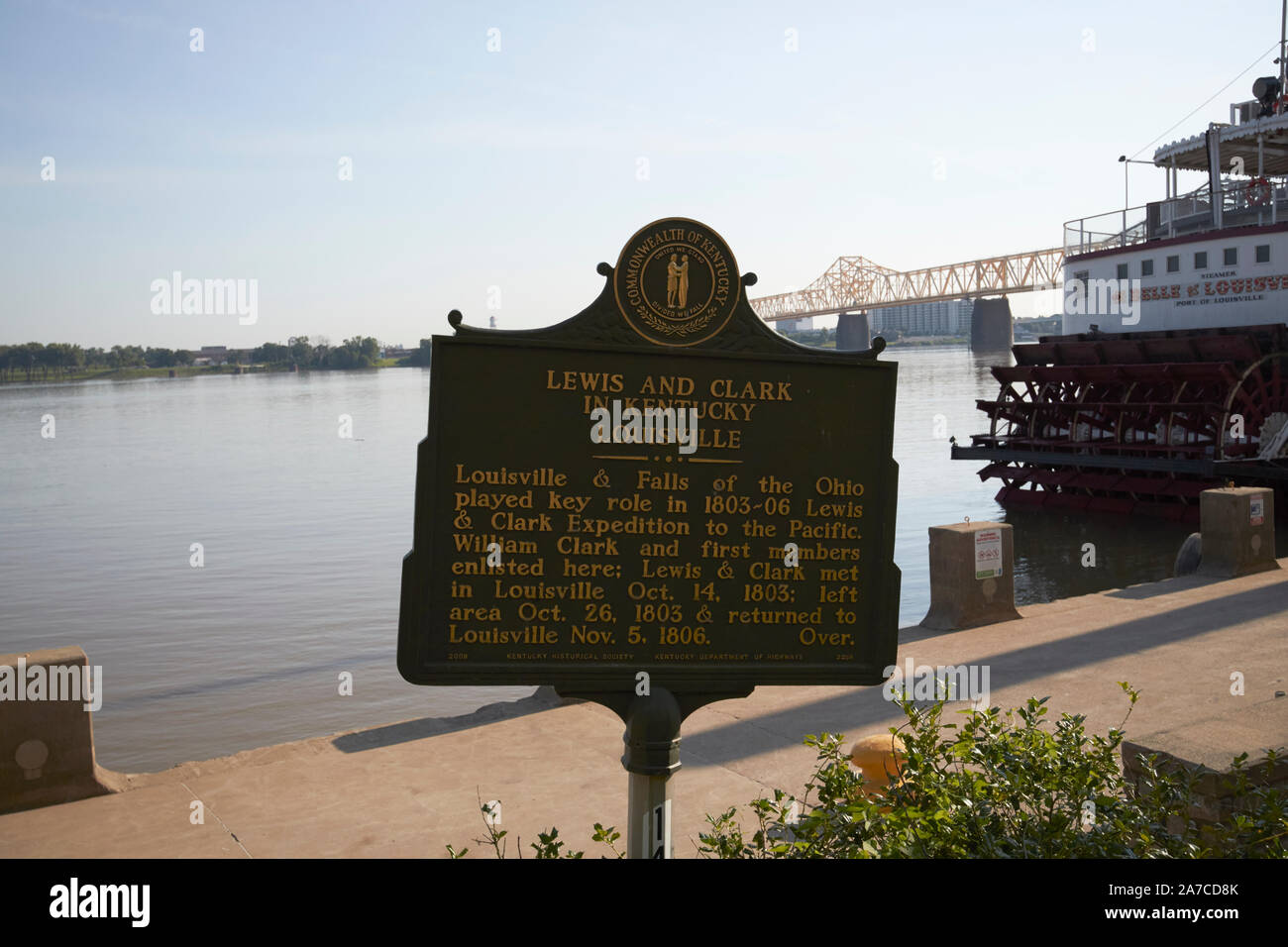 Lewis und Clark in Kentucky historische Plakette Marker in der Nähe der Ohio river Louisville Kentucky USA Stockfoto