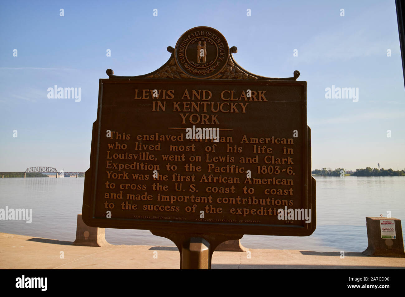 Lewis und Clark in Kentucky York Historical Plakette Marker in der Nähe der Ohio river Louisville Kentucky USA Stockfoto