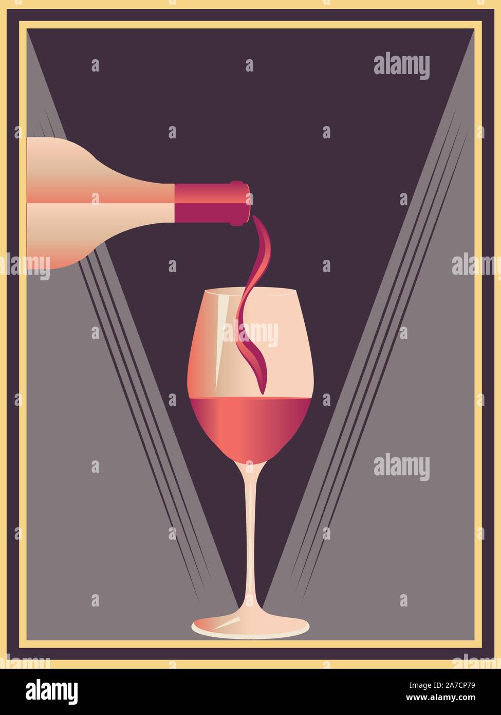 Minimalistischer Stil, Poster mit Glas und Flasche Wein Design. Stock Vektor