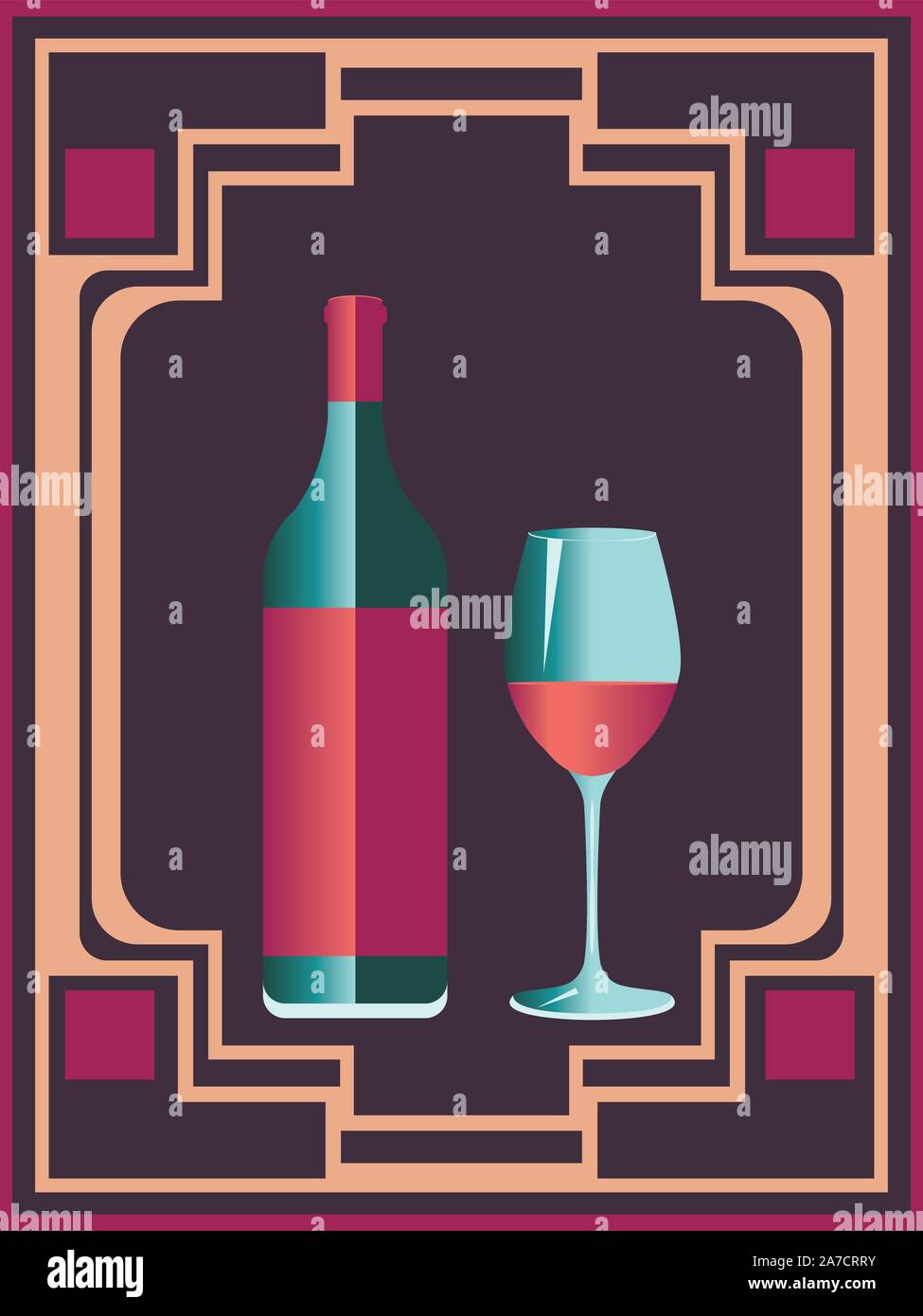 Minimalistischer Stil, Poster mit Glas und Flasche Wein Design. Stock Vektor