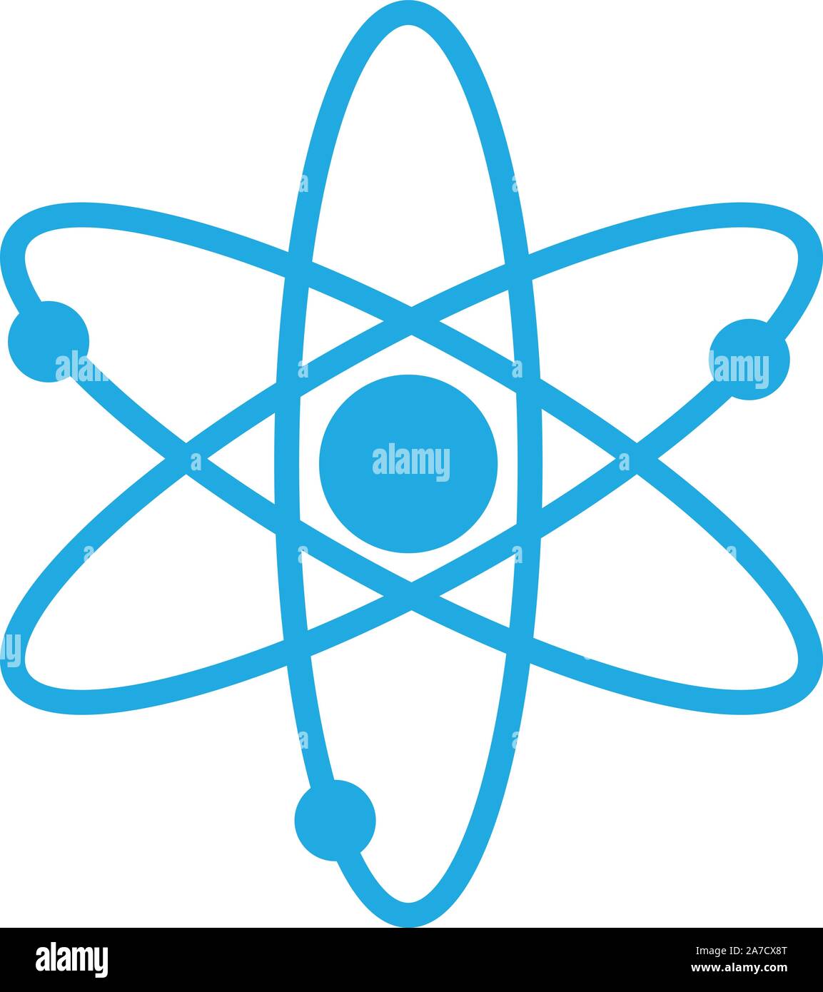 Atom, Atom Symbol Symbol auf weißem Hintergrund. Flat Style Stock