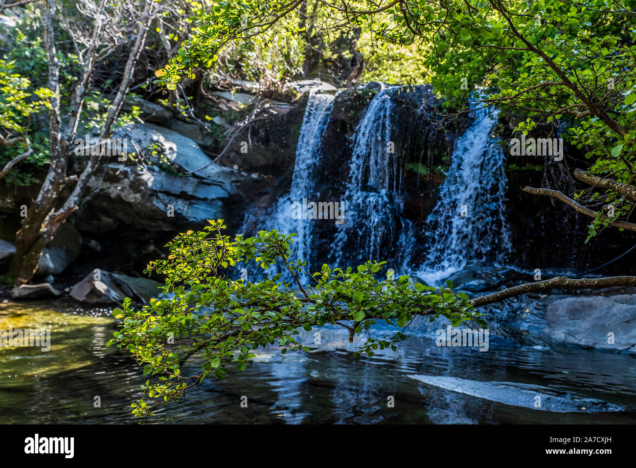 Wasserfälle von Pythara in Andros, Kykladen, Griechenland Stockfoto