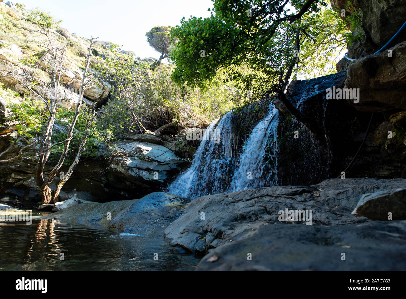 Wasserfälle von Pythara in Andros, Kykladen, Griechenland Stockfoto