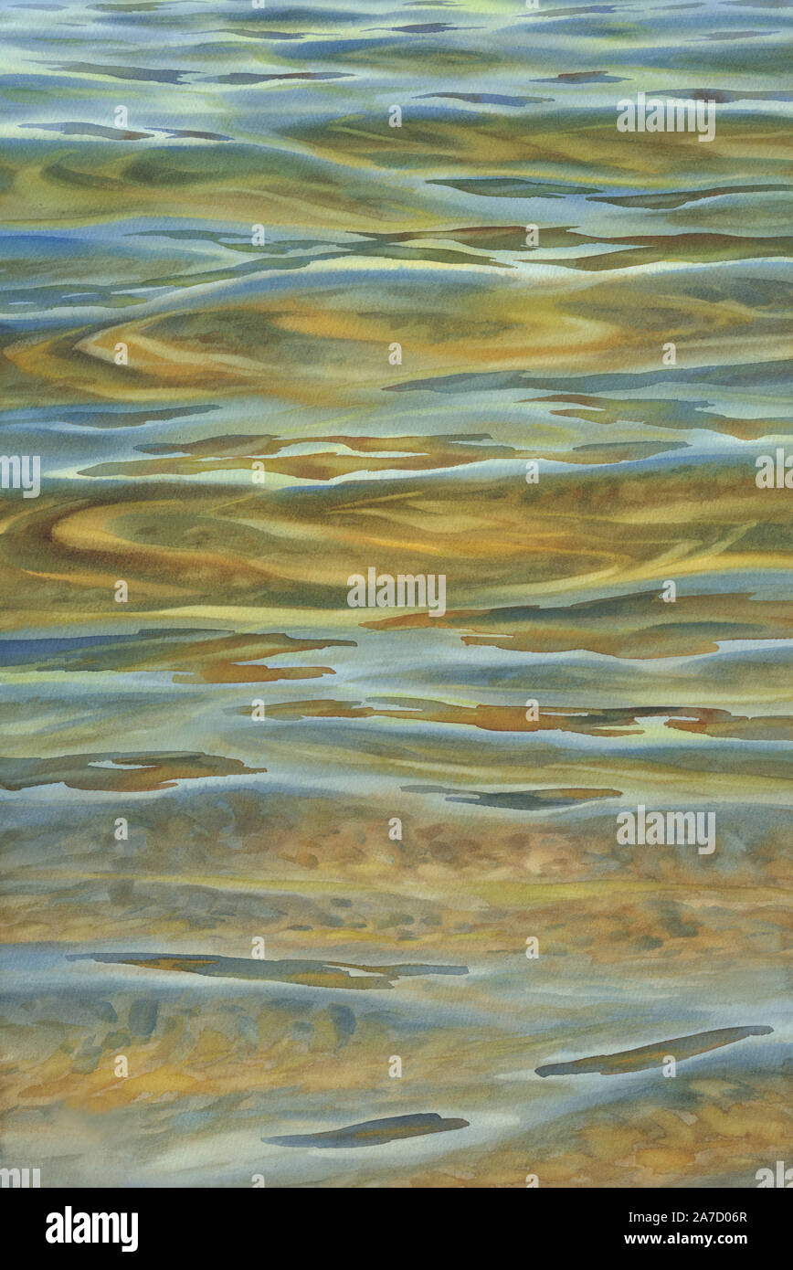 Sonnig mit transparenten Wellen Aquarell Hintergrund. Zusammenfassung Hintergrund Stockfoto