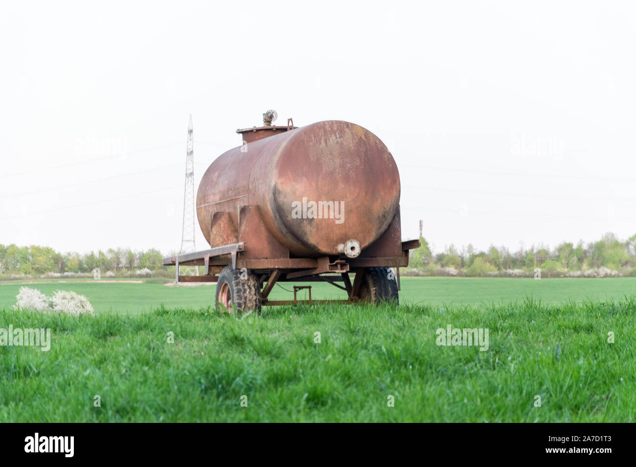 Alte stahl Mulde auf der grünen Wiese Stockfoto