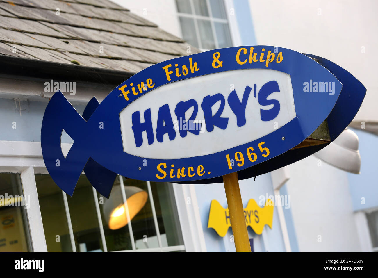 Allgemeine Ansichten von Harry's Fish and Chip Shop in Chichester, West Sussex, UK. Stockfoto