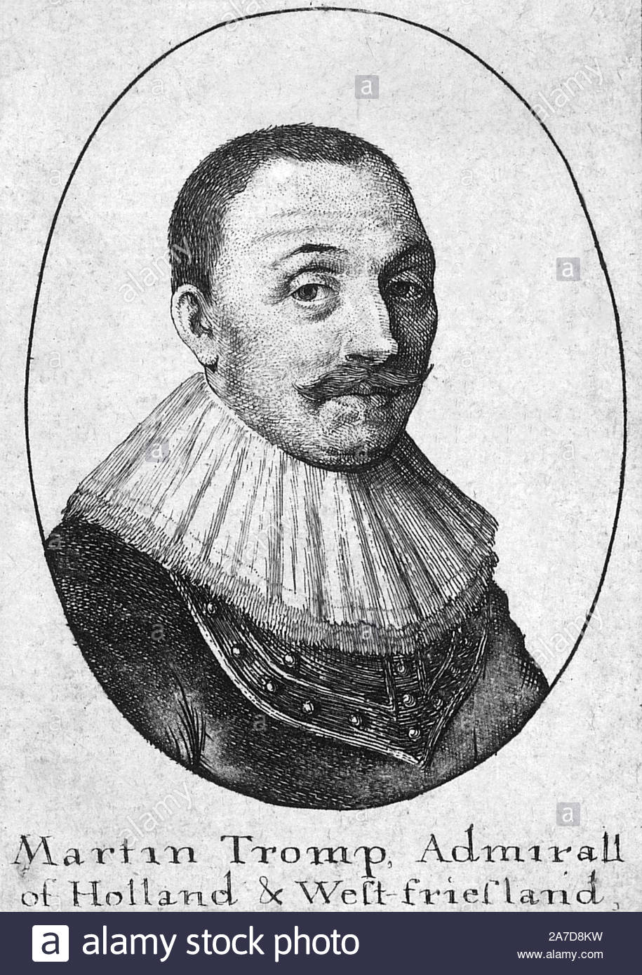 Maarten Harpertszoon Tromp Portrait, 1598 - 1653, war eine holländische Armee General und Admiral in der niederländischen Marine, Radierung von Böhmische Kupferstecher Wenzel Hollar aus 1600s Stockfoto