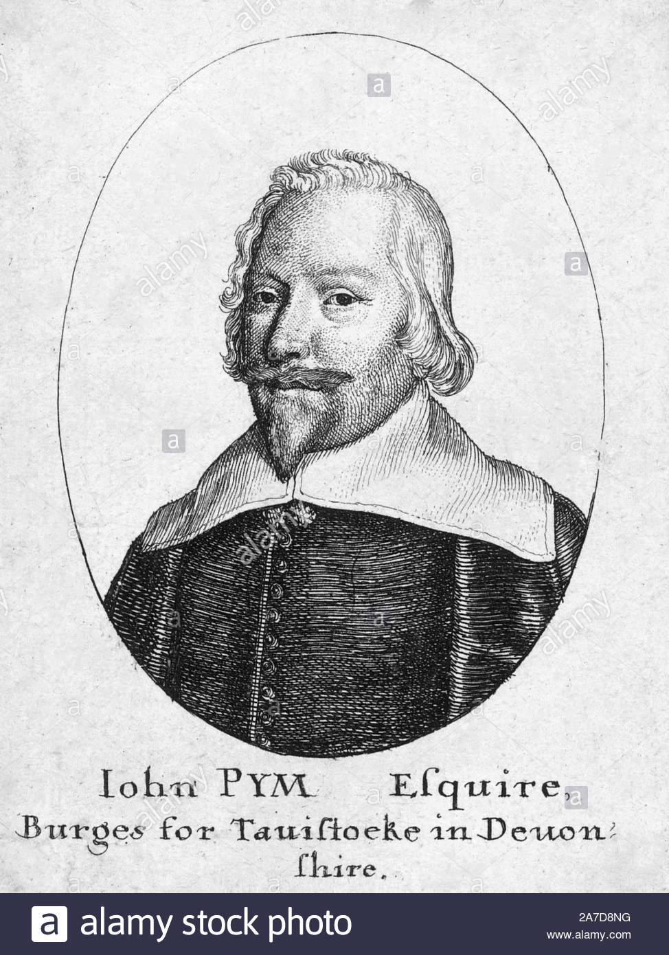 John Pym Porträt, 1584 - 1643, war ein englischer Parlamentarier, der Führer der langen Parlament und ein prominenter Kritiker der Könige James I und dann King Charles I, Radierung von Böhmische Kupferstecher Wenzel Hollar aus 1600s Stockfoto