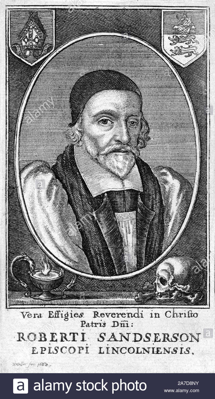 Der Right Reverend Robert Sanderson Porträt, 1587 - 1663, war ein englischer Theologe und Bischof von Lincoln, Radierung von Böhmische Kupferstecher Wenzel Hollar aus 1600s Stockfoto