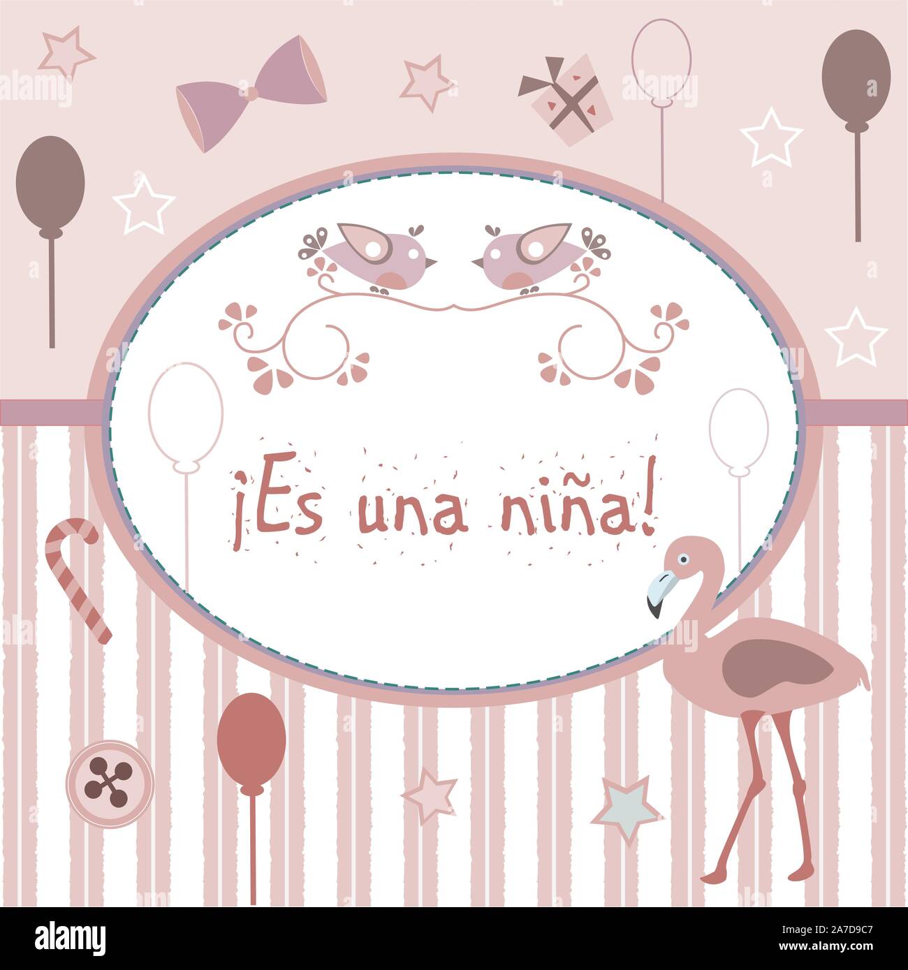 'Es una Nina" bedeutet "Es ist ein Mädchen" in Spanischer Sprache. Baby Mädchen Geburt Ansage. Von Baby-dusche-Sammlung. Vector Illustration. Stock Vektor