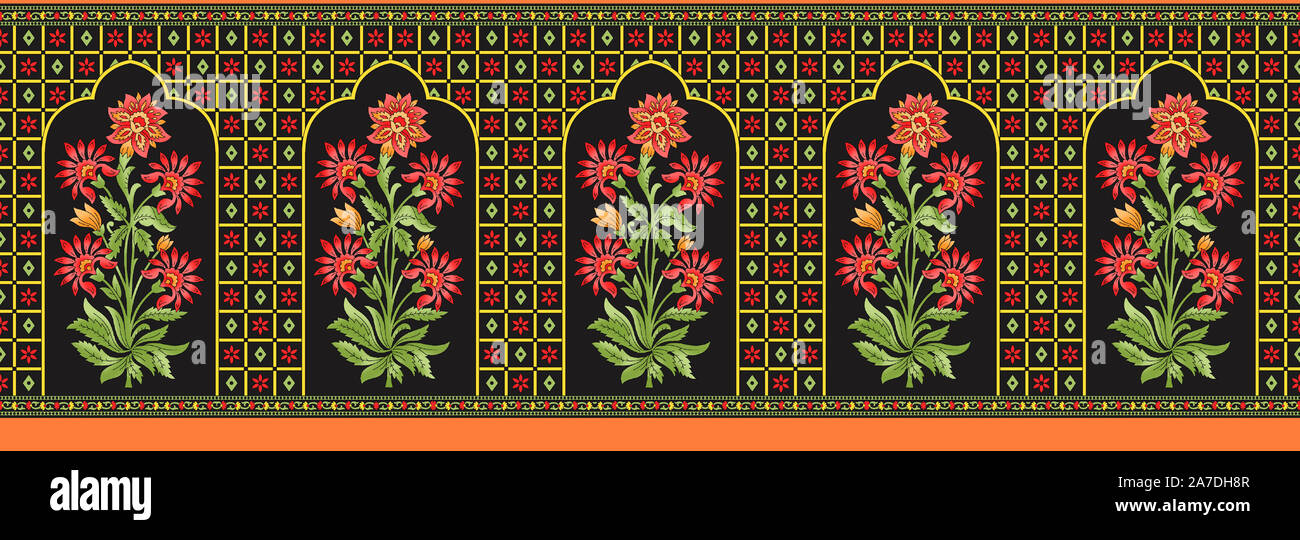 Indian Mughal Blume Grenze Hintergrund Stockfoto