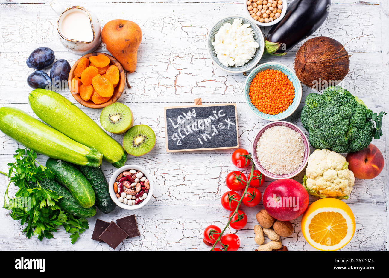 Produkte mit niedrigem glykämischen Index Stockfoto