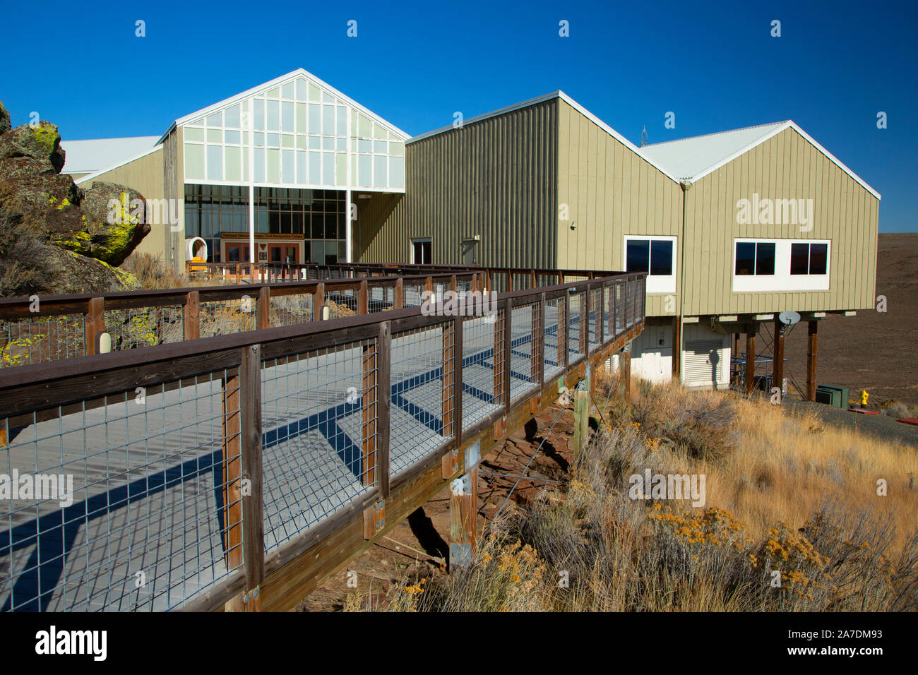 Visitor Centre, National Historic Oregon Trail Interpretive Center, Oregon Trail National Historic Trail, Hells Canyon National Scenic Byway, Oregon Stockfoto