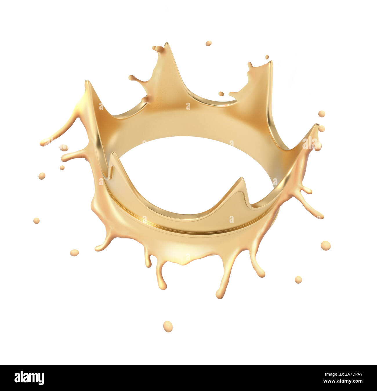 3D-Rendering des Golden Crown Spritzer auf weißem Hintergrund. Objekte und Materialien. Ruhm und Ehre. Digitale Kunst. Stockfoto