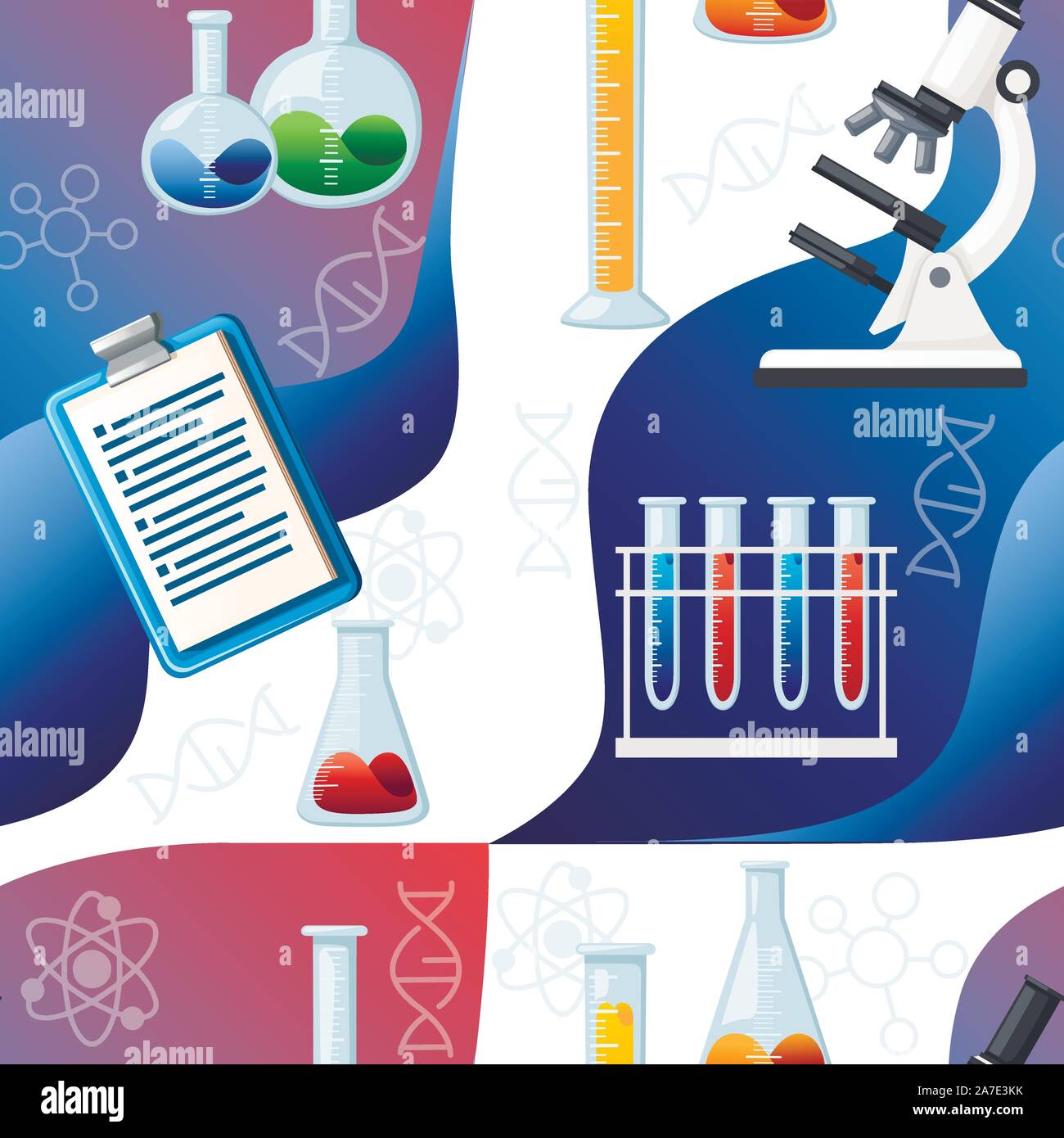Nahtlose Muster der Chemie Labor cartoon Design Ausstattung Werbung Flyer Design flachbild Vector Illustration. Stock Vektor