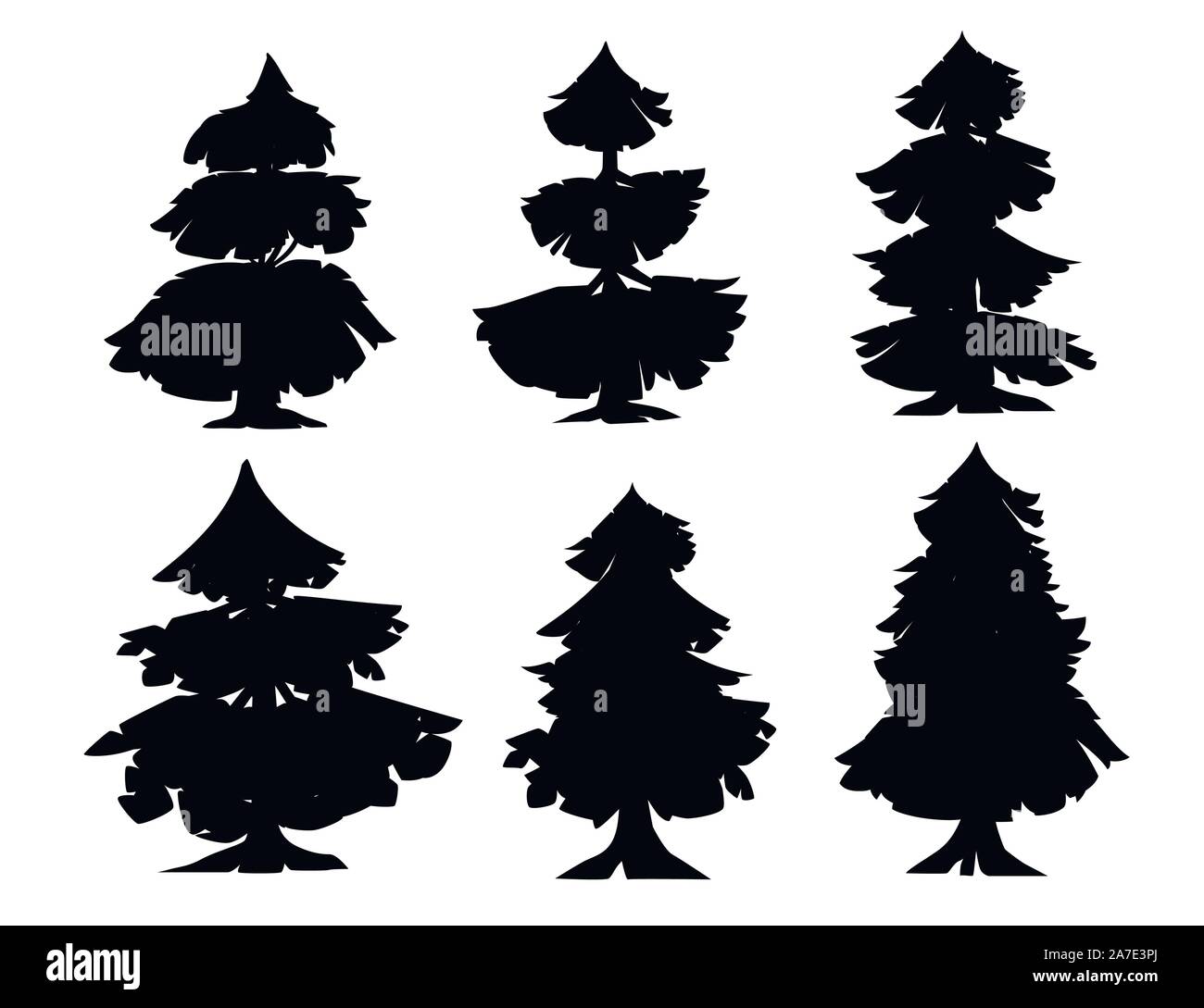 Schwarze silhouette abstrakte Moderne stilisierte Nadelbäume flachbild Vector Illustration auf weißem Hintergrund. Stock Vektor