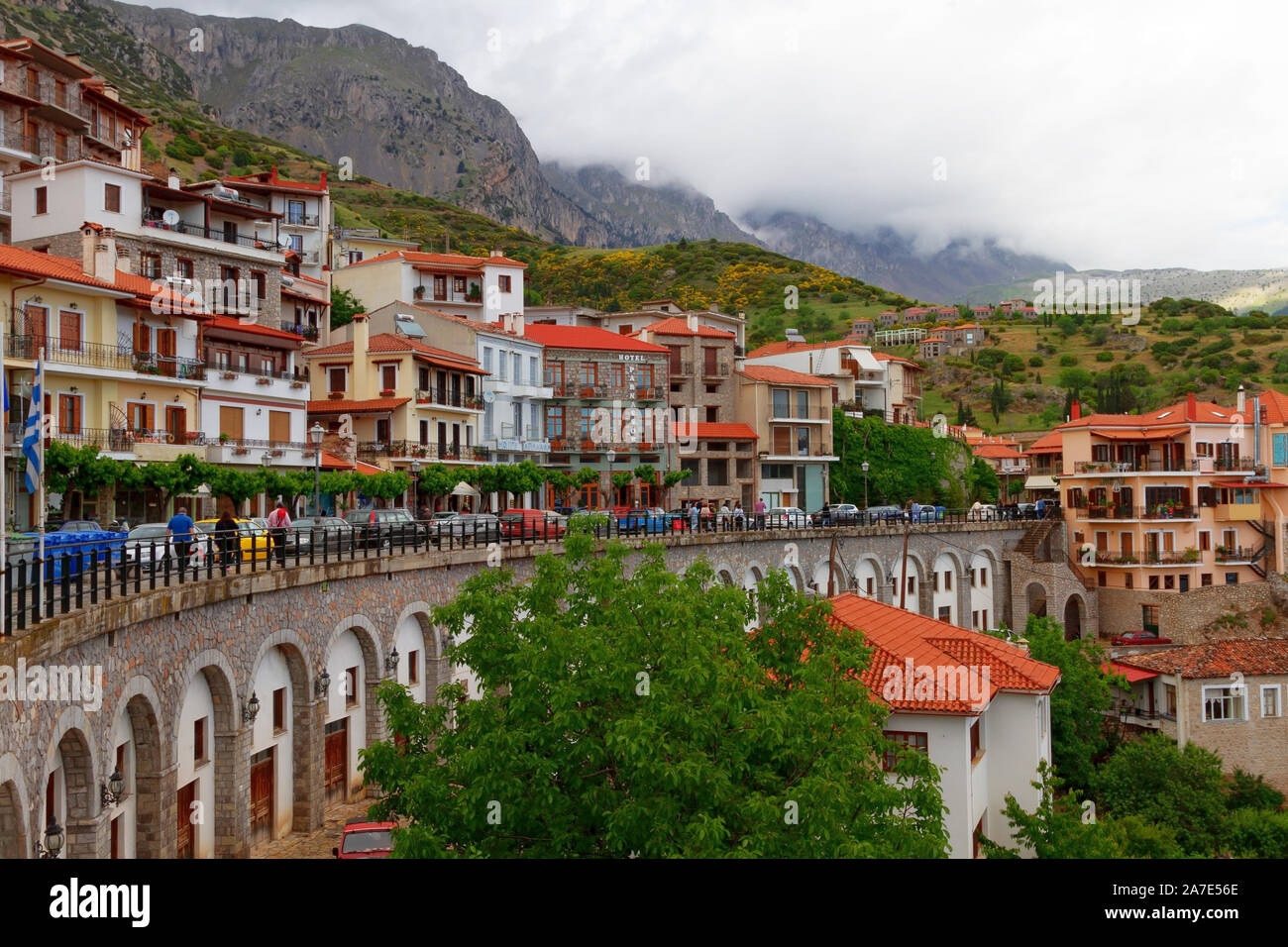 Die Stadt Arachova, beliebten Winter Resort in Griechenland, insbesondere für hochwertige Kundschaft. Stockfoto