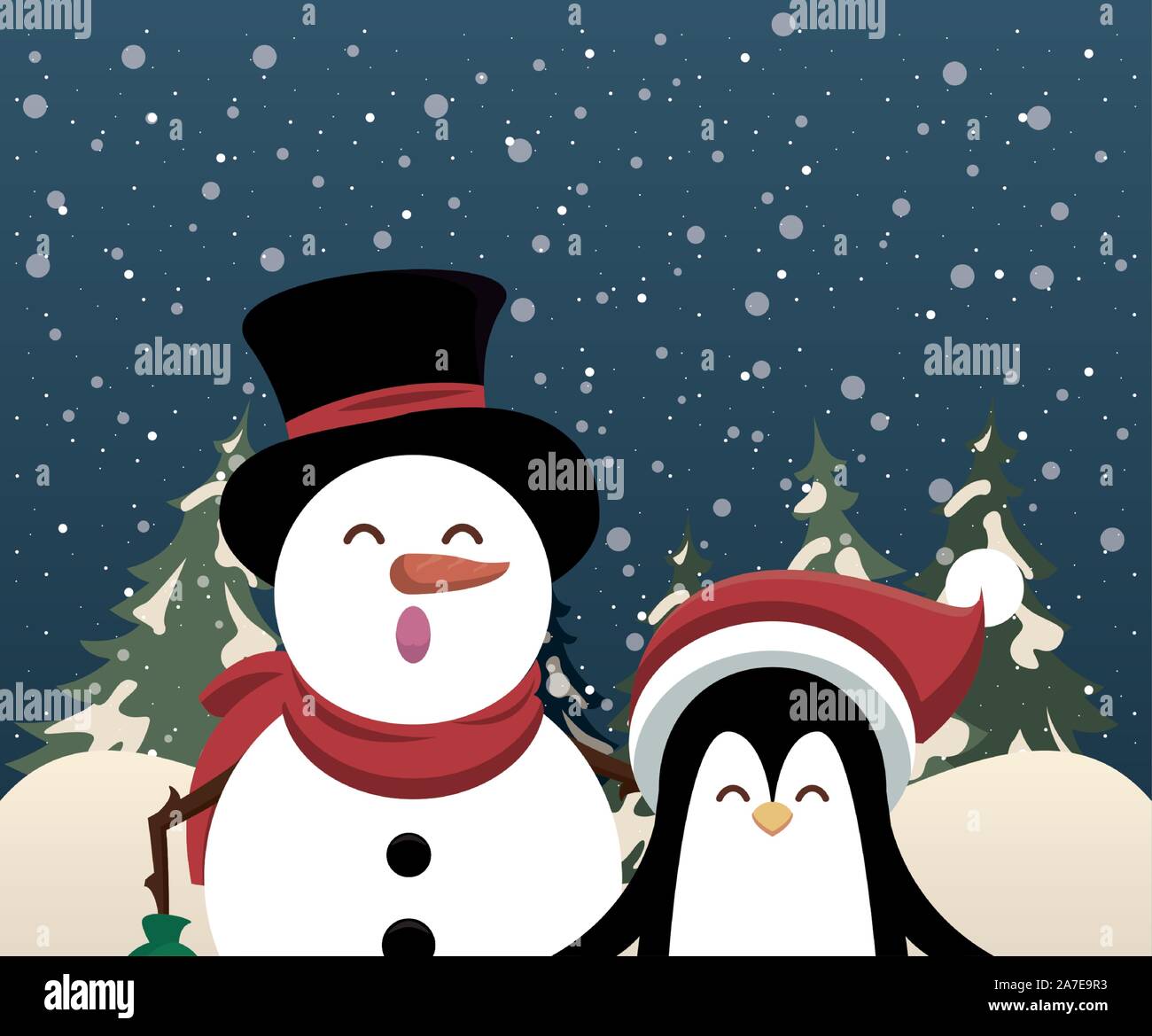 Weihnachten snowscape Szene mit Schneemann Stock Vektor