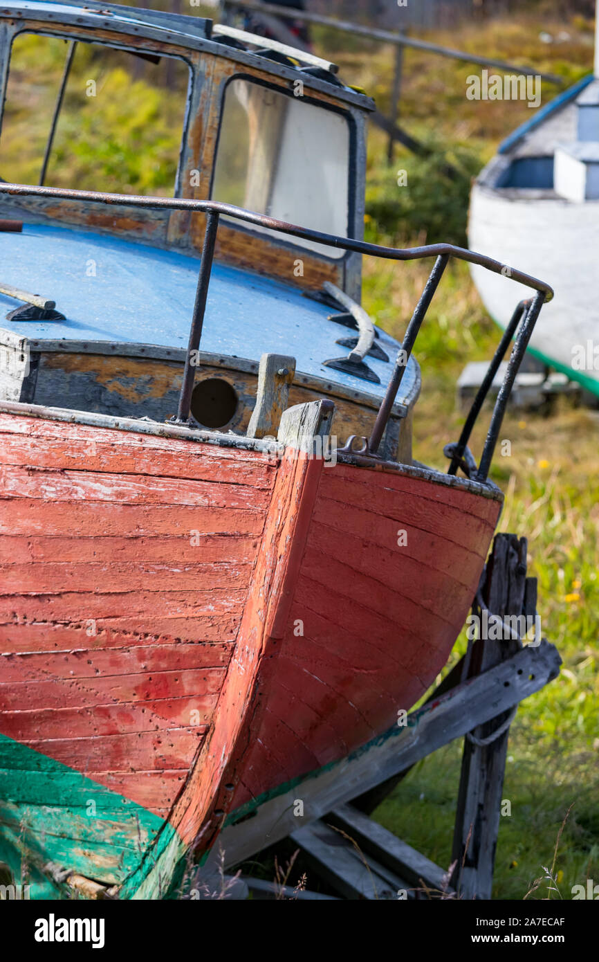 Detail einer Angeln Boote aus Holz in Sisimiut, Grönland Stockfoto