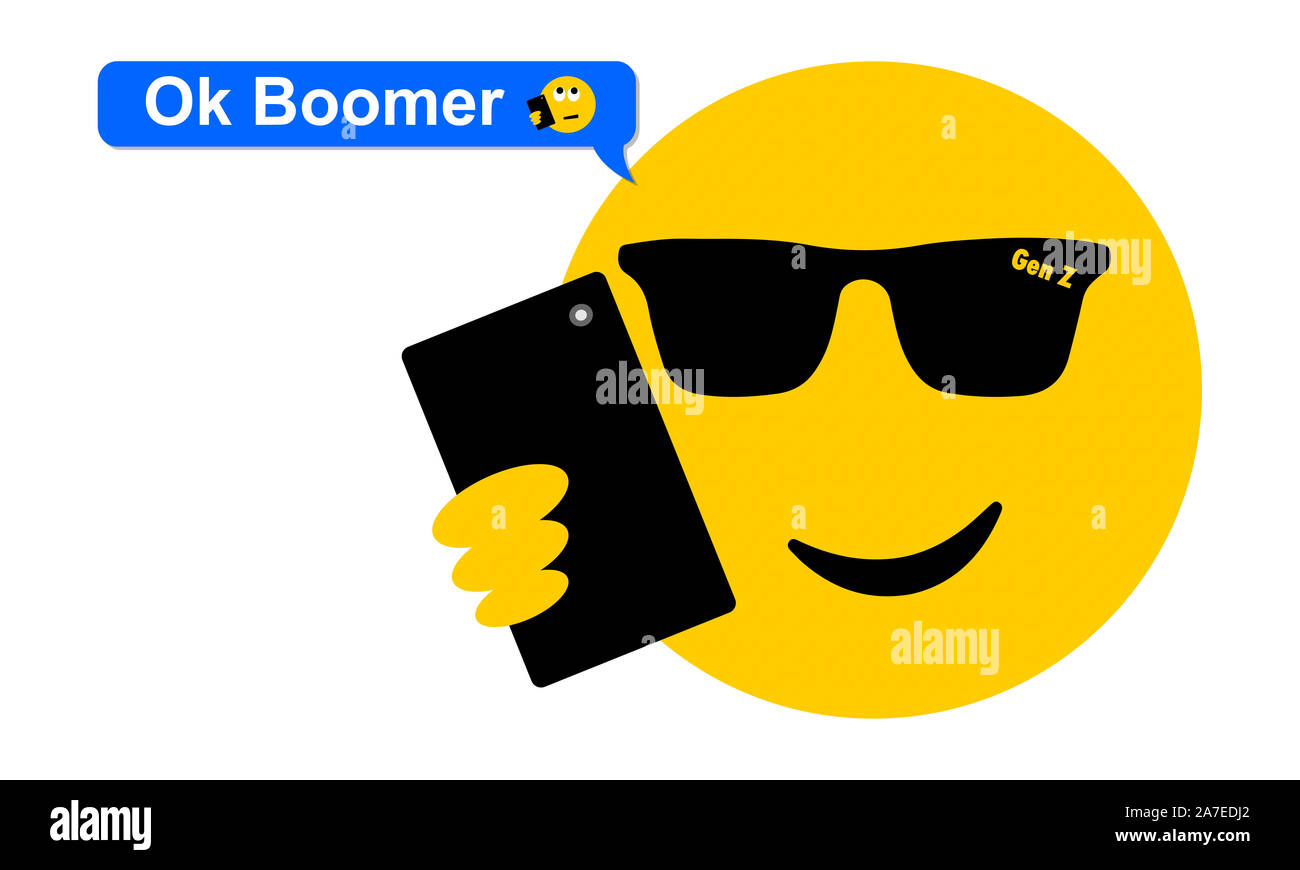 Selfie Sonnenbrillen Gesicht Emoji Sms Ok Boomer Generation Z Verse Baby Boomer Social Media Ausdruck Und Meme Stockfotografie Alamy